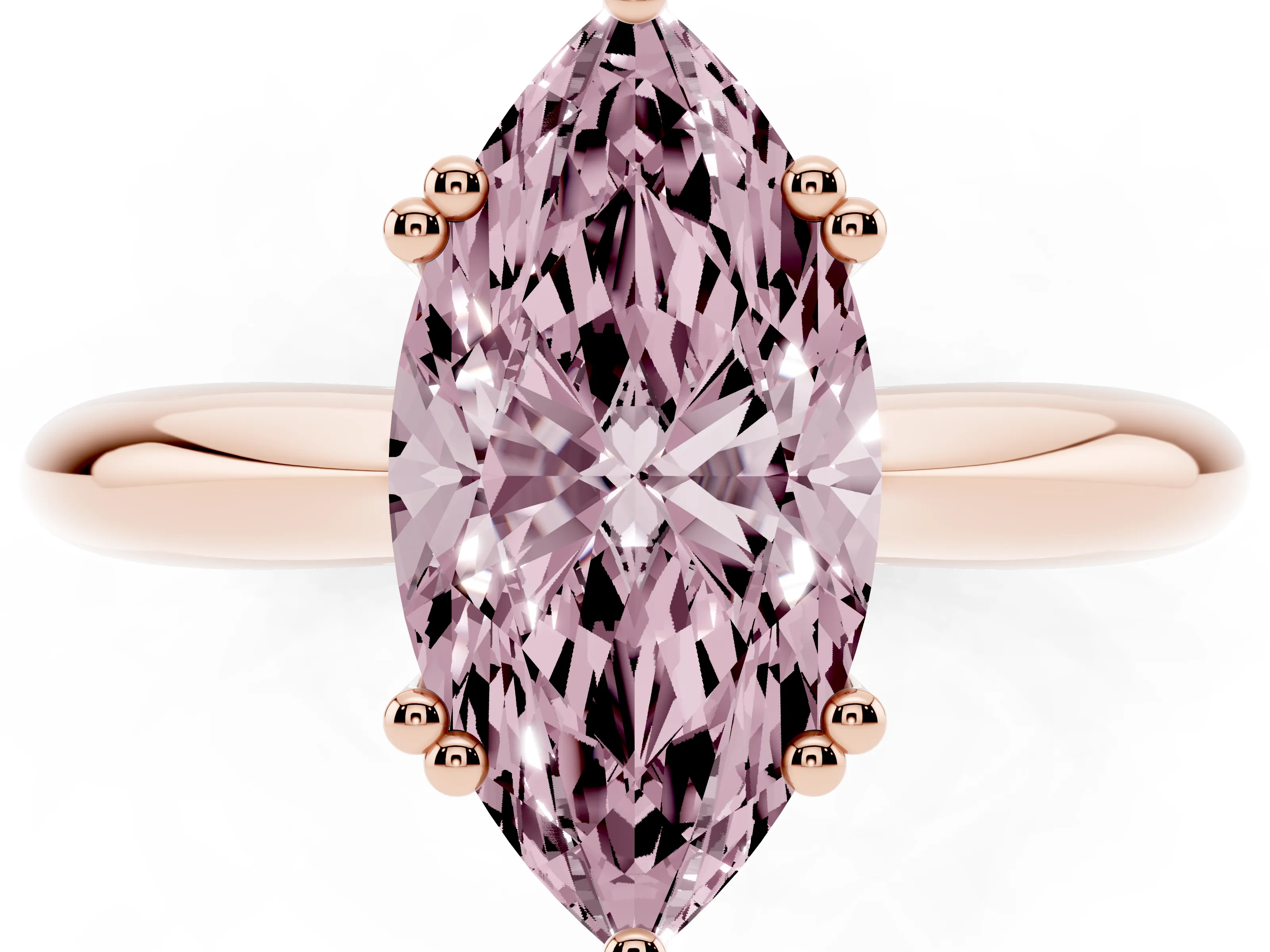 Fancy Pink Marquise Cut Diamond Solitaire Engagement Ring Set in Rose gold with Tapered Band and Prong Setting