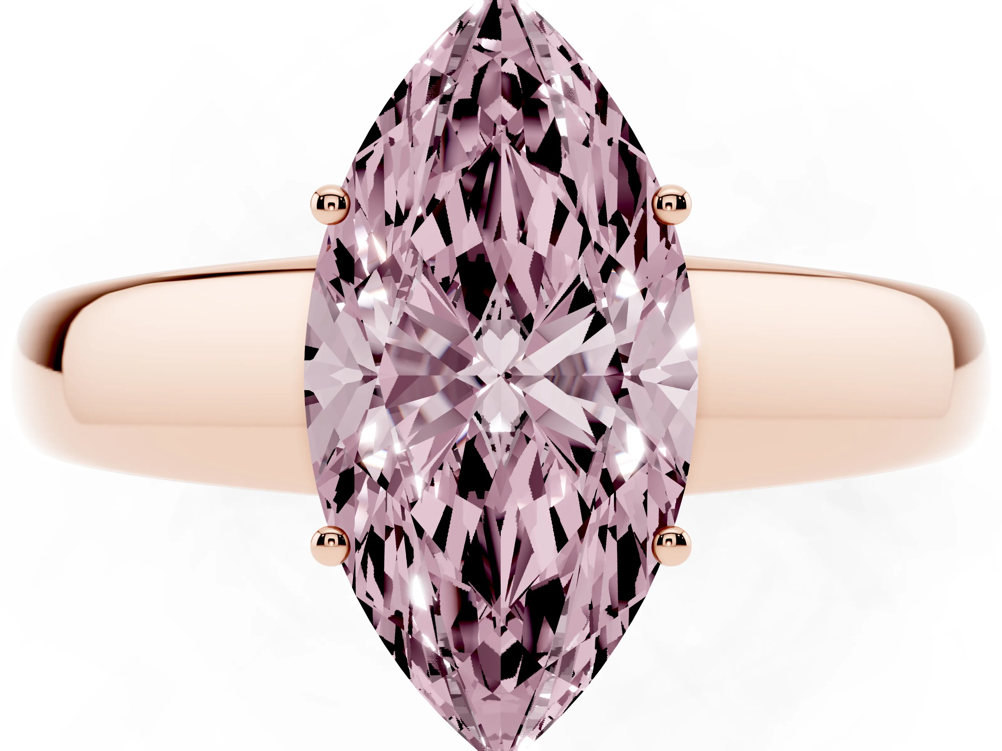 Fancy Pink Marquise Cut Diamond Solitaire Ring Set in Rose gold with Tapered Band and Prong Setting