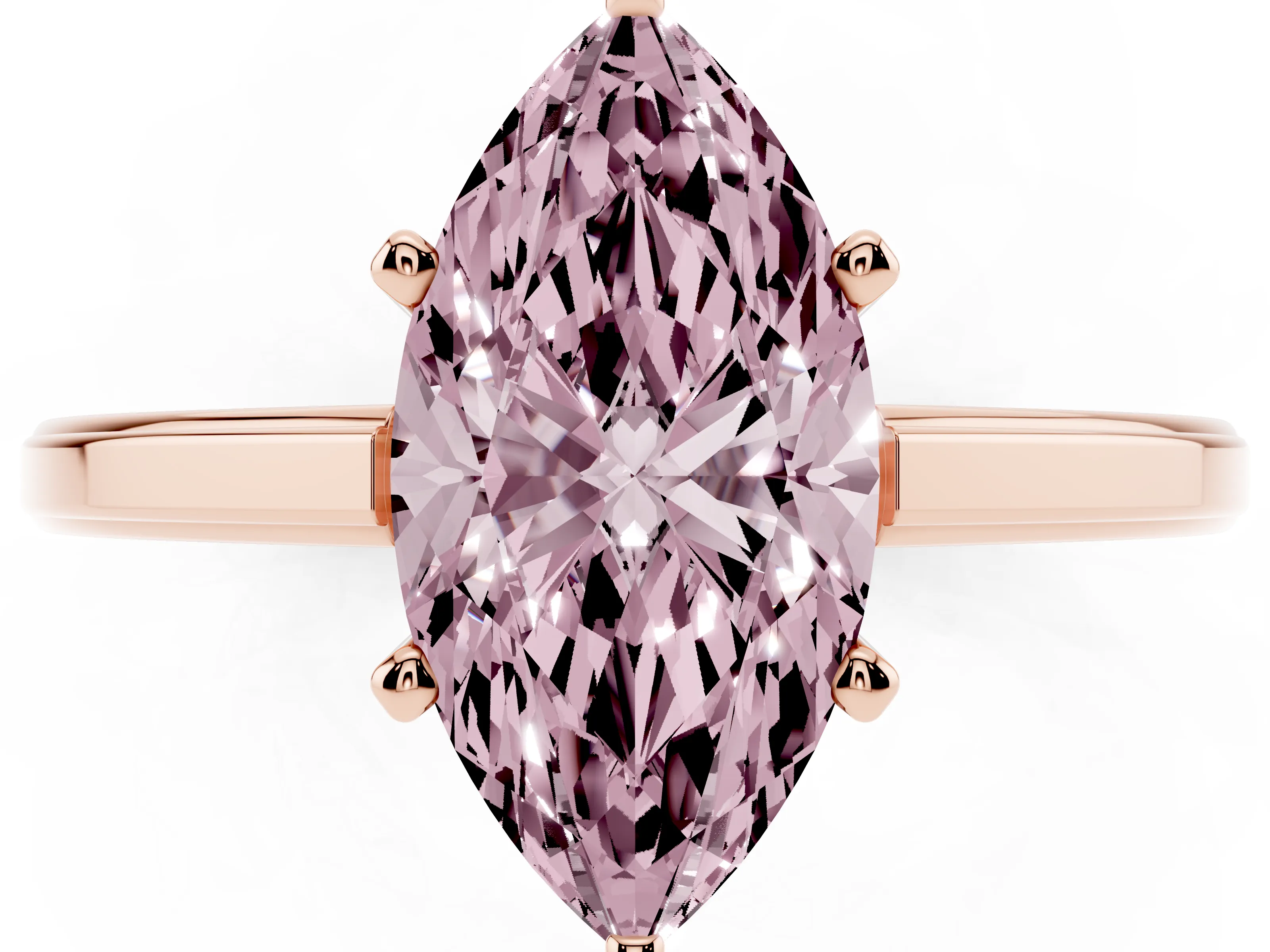 Fancy Pink Marquise Cut Diamond Solitaire Ring Set in Rose gold with Prong Setting and Classic Band