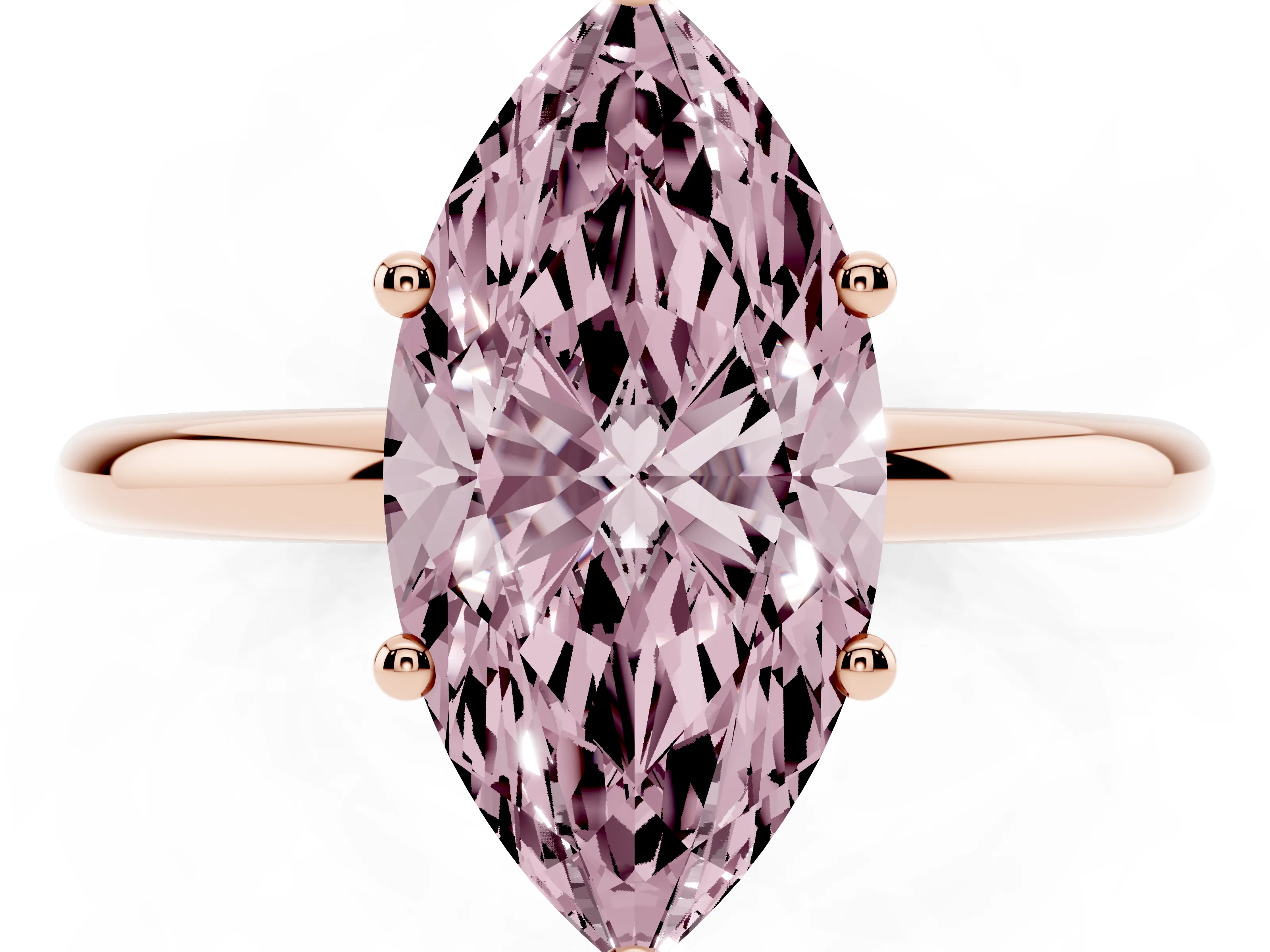 Fancy Pink Marquise Cut Diamond Solitaire Engagement Ring Set in Rose gold with Prong Setting and Polished Band