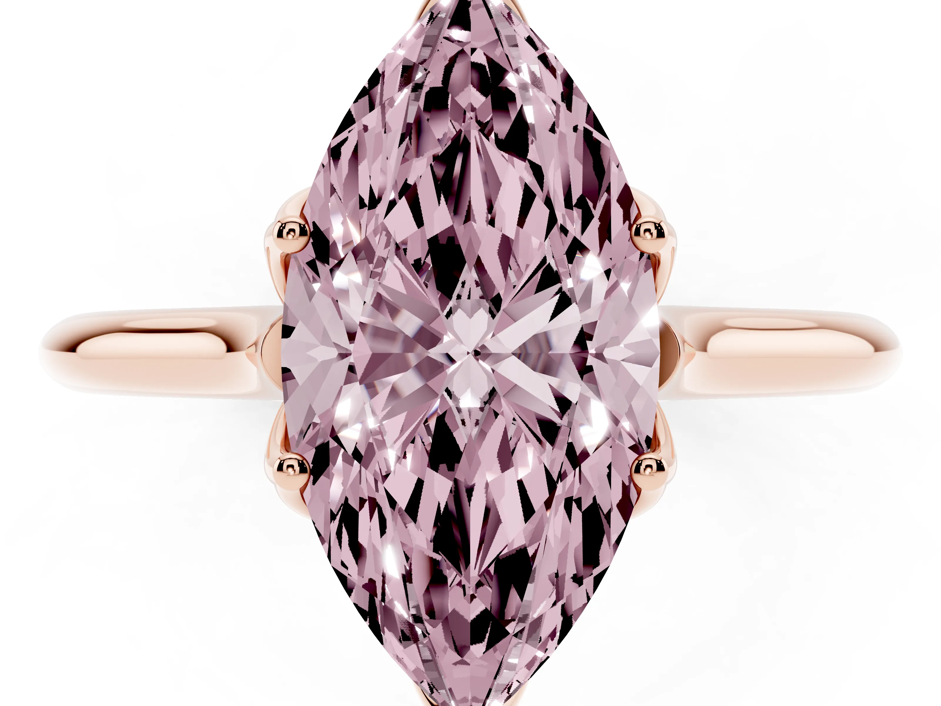 Fancy Pink Marquise Cut Diamond Solitaire Cathedral Ring Set in Rose gold with Prong Setting
