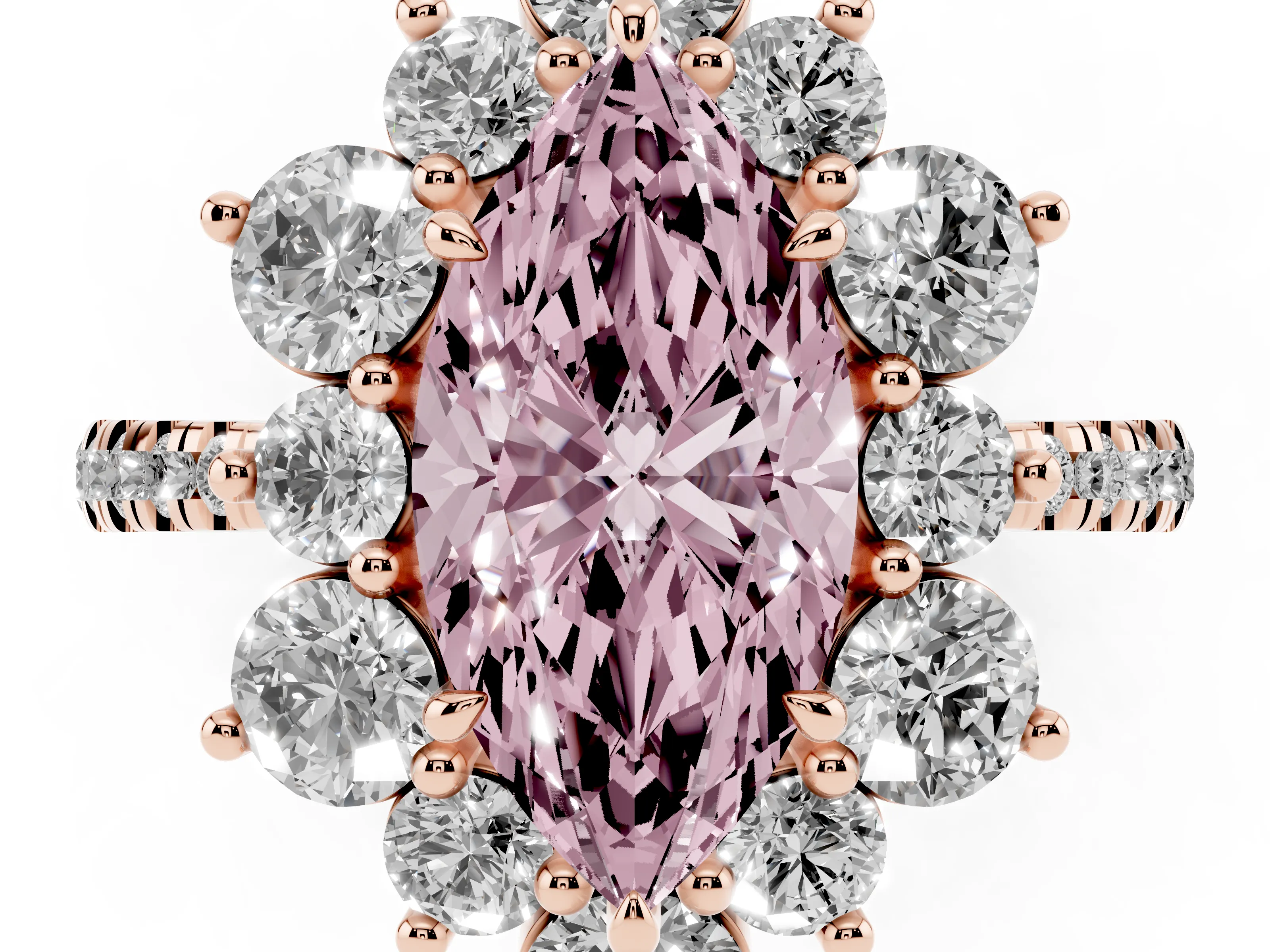 Marquise Star Floral Halo Engagement Ring Setting for a Fancy Pink Lab-Grown Diamond | Rose Gold
