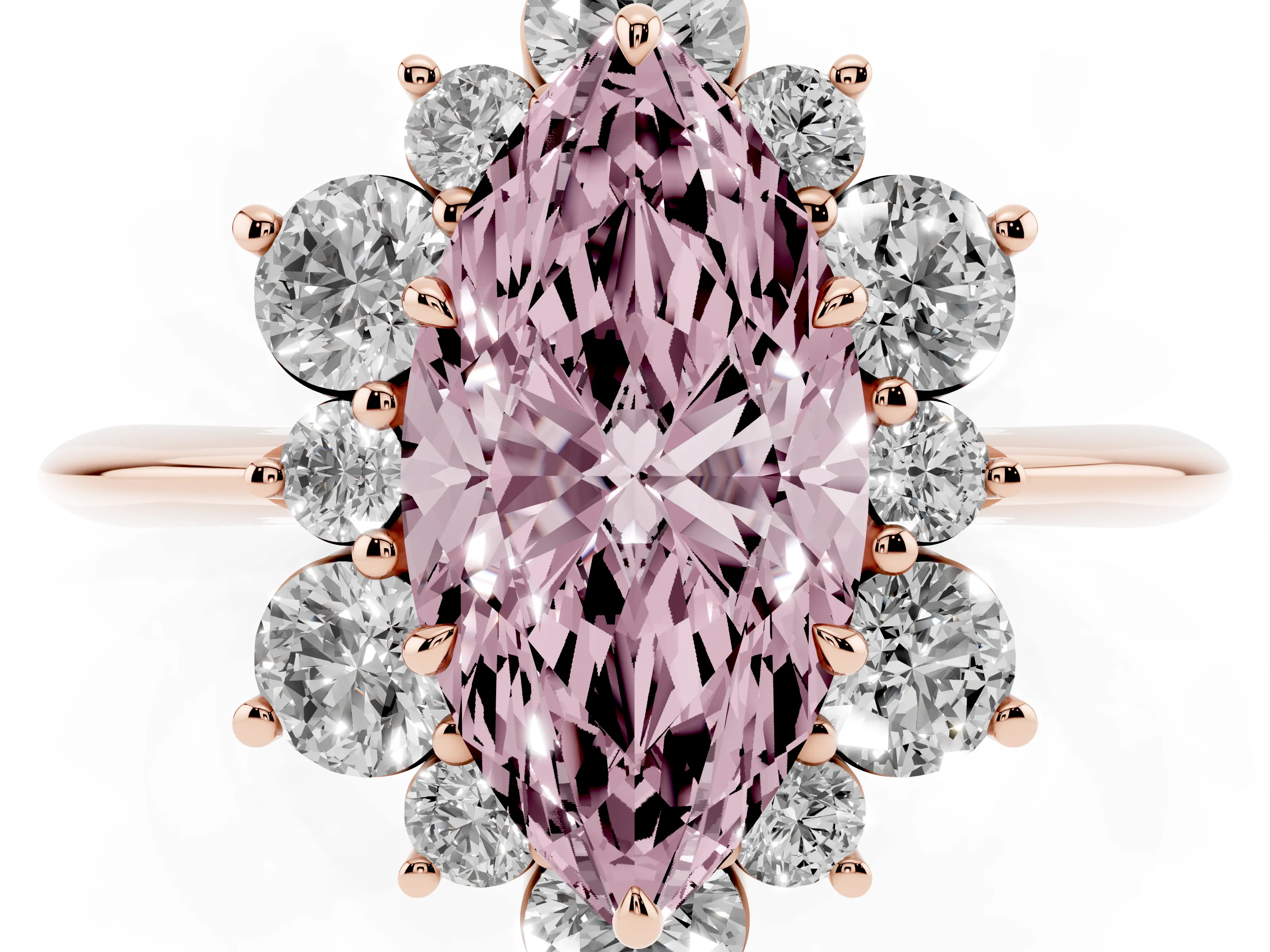 Fancy Pink Marquise Cut Diamond Cluster Halo Ring Set in Rose gold with Solitaire Band and Prong Setting