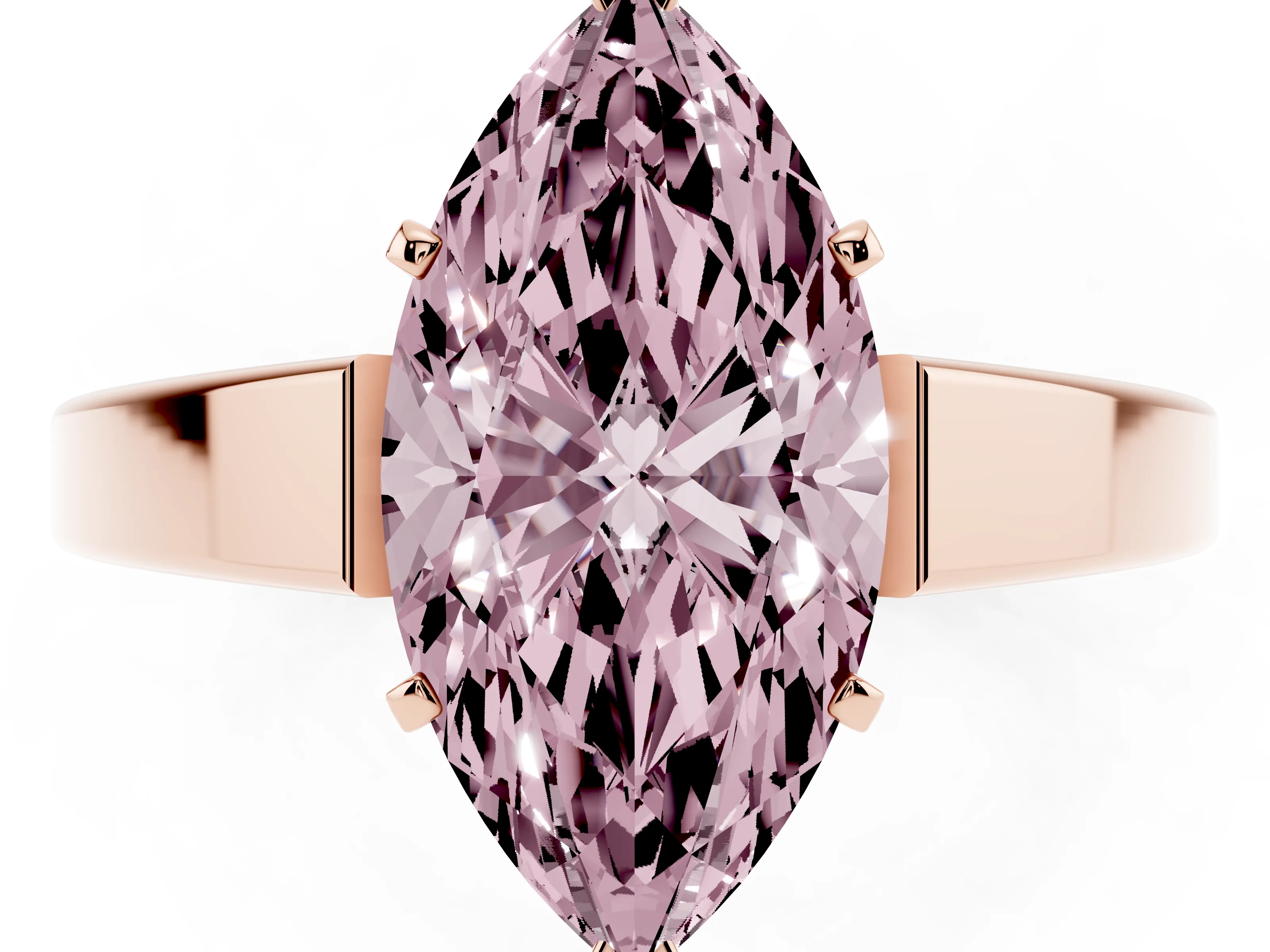 Fancy Pink Marquise Cut Diamond Solitaire Engagement Ring Set in Rose gold with Prong Setting and Tapered Band
