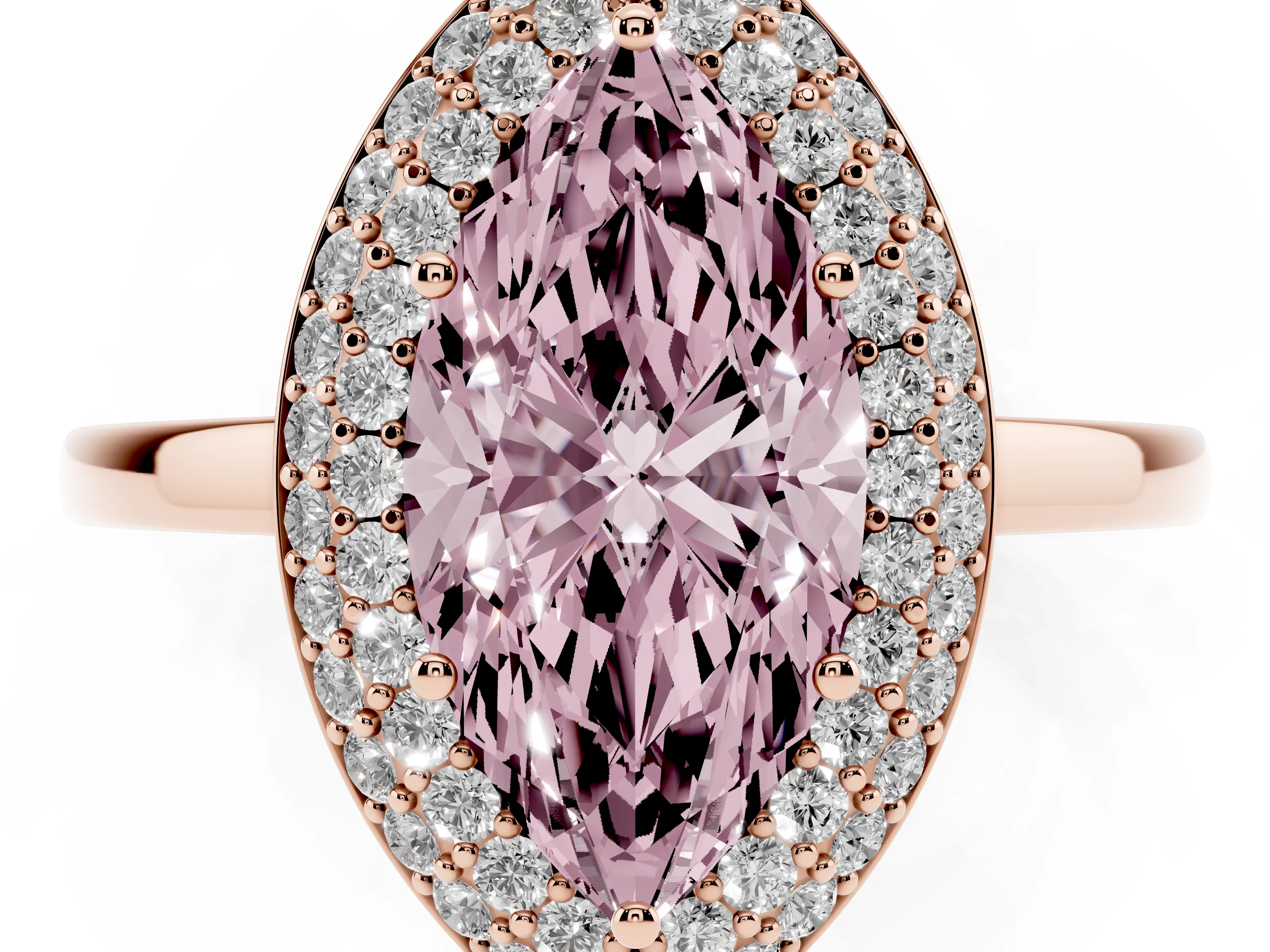 Fancy Pink Marquise Cut Diamond Halo Engagement Ring Set in Rose gold with Solitaire Band and Prong Setting