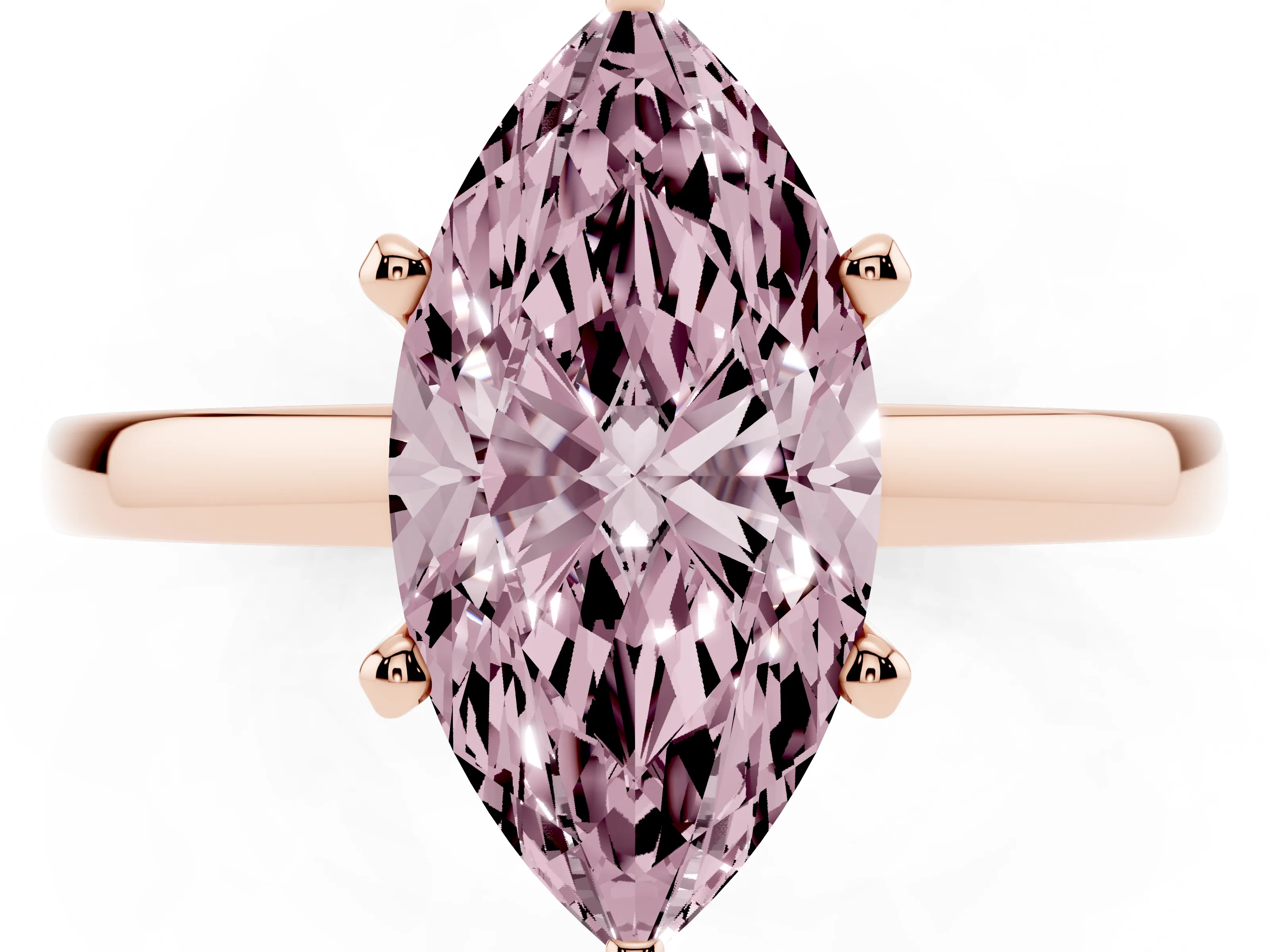 Fancy Pink Marquise Cut Diamond Solitaire Engagement Ring Set in Rose gold with Prong Setting on a Classic Band