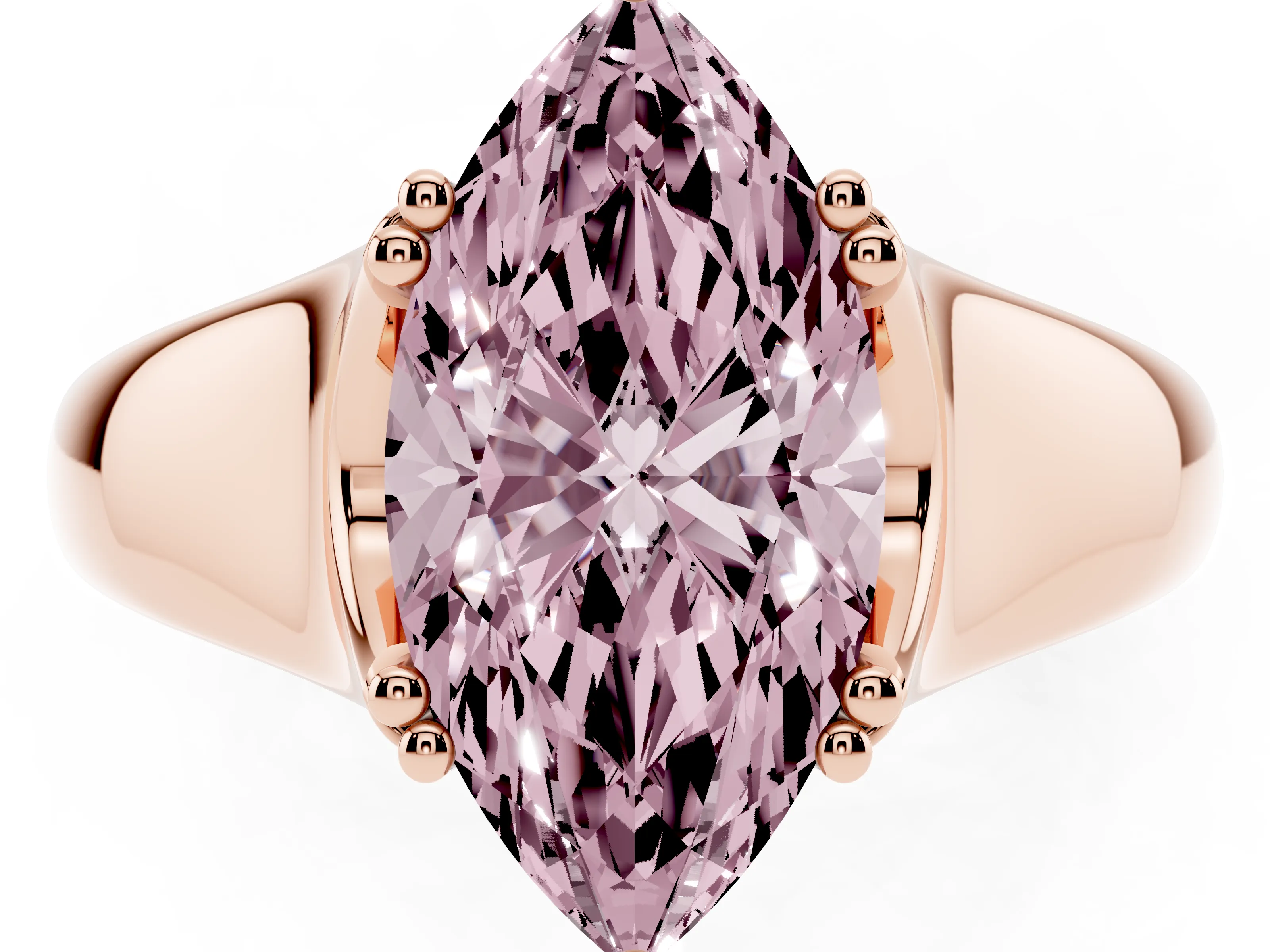Fancy Pink Marquise Cut Diamond Solitaire Ring Set in Rose gold with Wide Band and Prong Setting