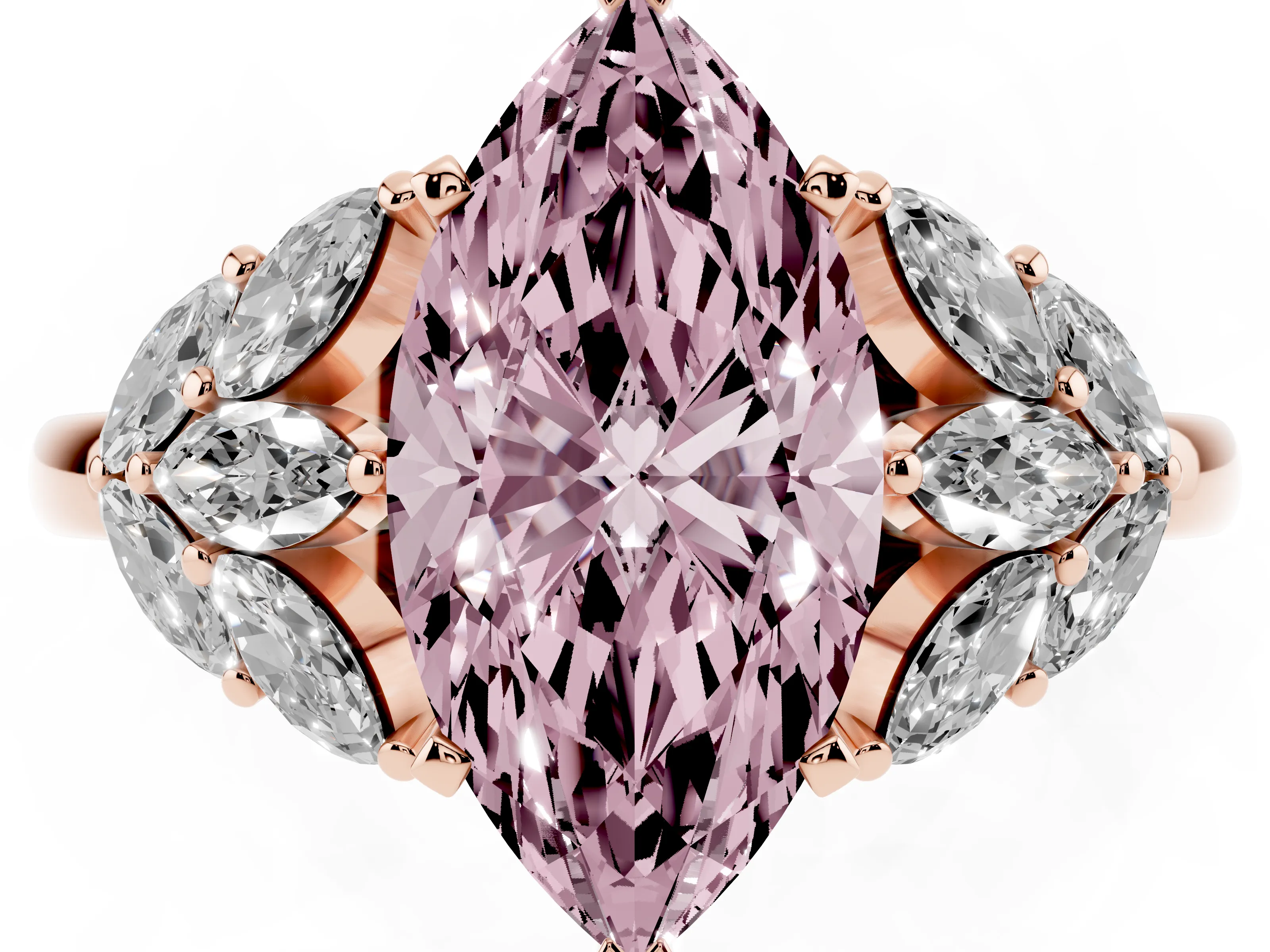 Fancy Pink Marquise Cut Diamond Cluster Leaf Design Ring Set in Rose gold with Prong Setting