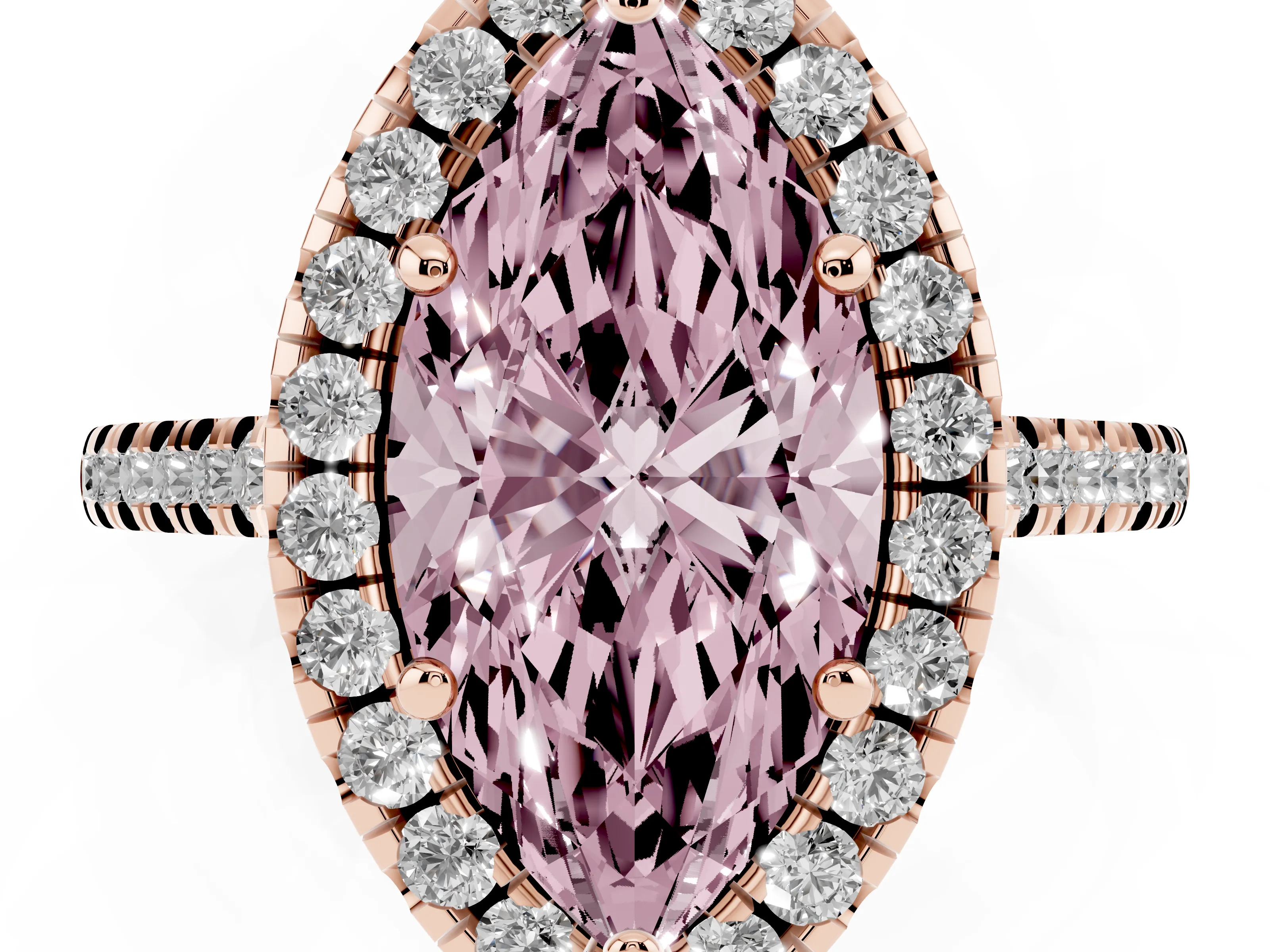 Fancy Pink Marquise Cut Diamond Cushion Halo Ring Set in Rose gold with Pavé Band