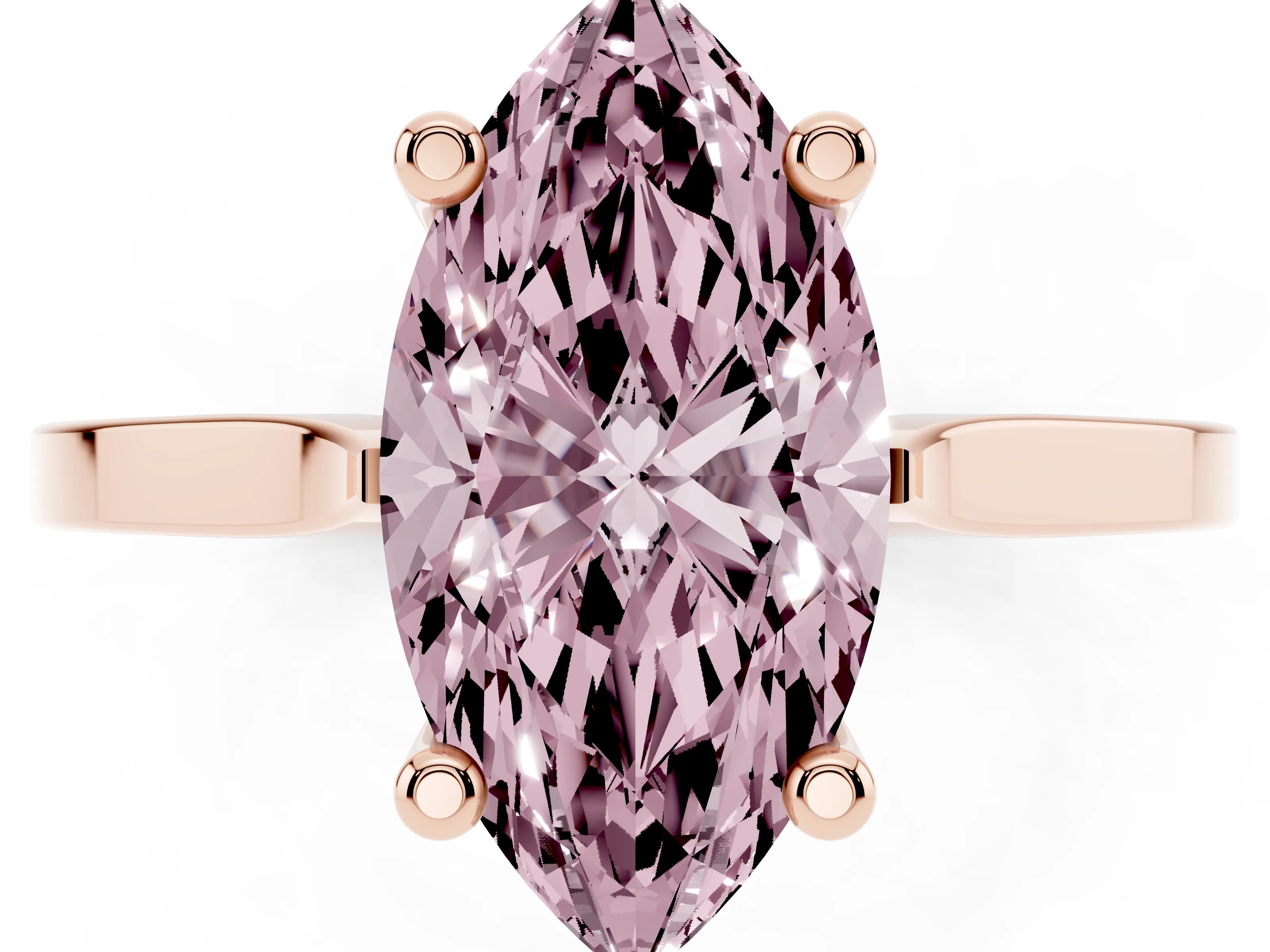 Fancy Pink Marquise Cut Diamond Solitaire Ring Set in Rose gold with Prong Setting and Tapered Band