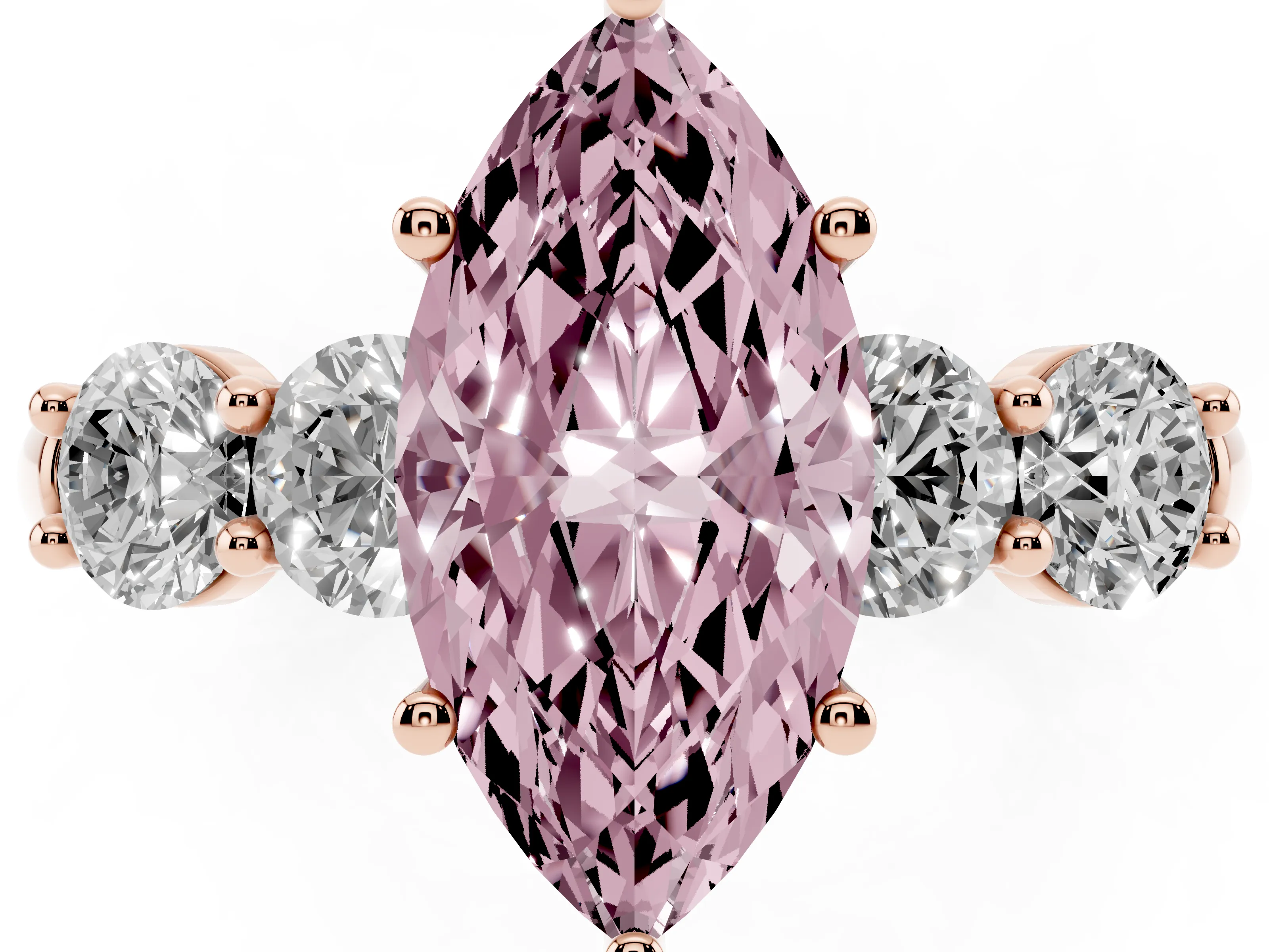 Fancy Pink Marquise Cut Diamond Five-Stone Prong Set Ring Set in Rose gold with Classic Band