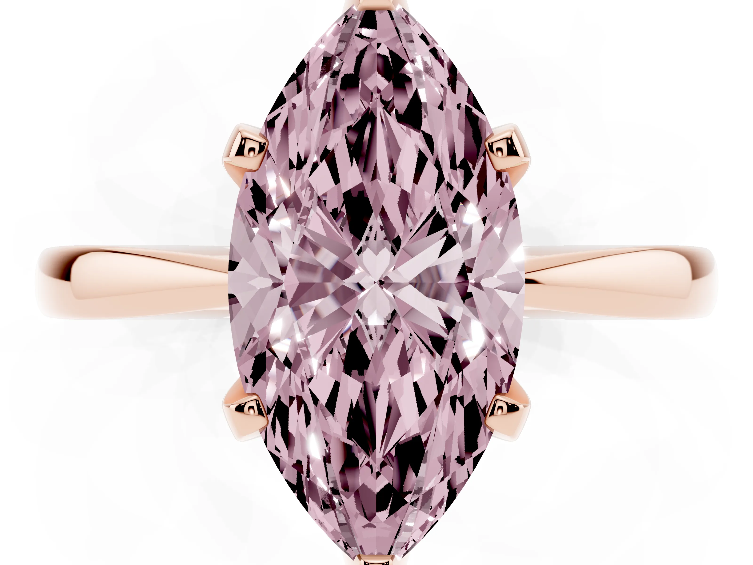 Fancy Pink Marquise Cut Diamond Solitaire Engagement Ring Set in Rose gold with Slim Tapered Solitaire Band