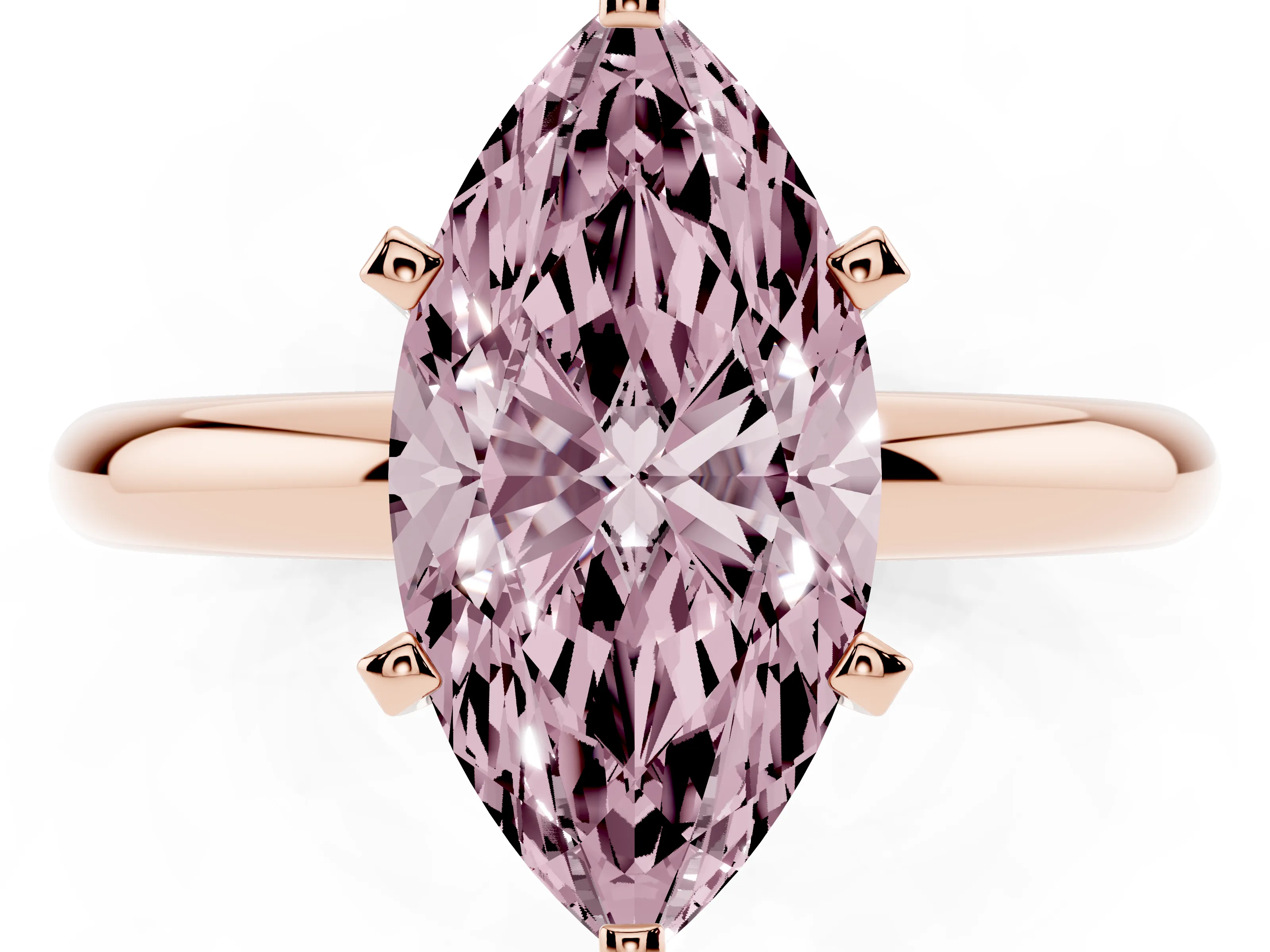 Fancy Pink Marquise Cut Diamond Solitaire Engagement Ring Set in Rose gold with Round Band and Prong Setting