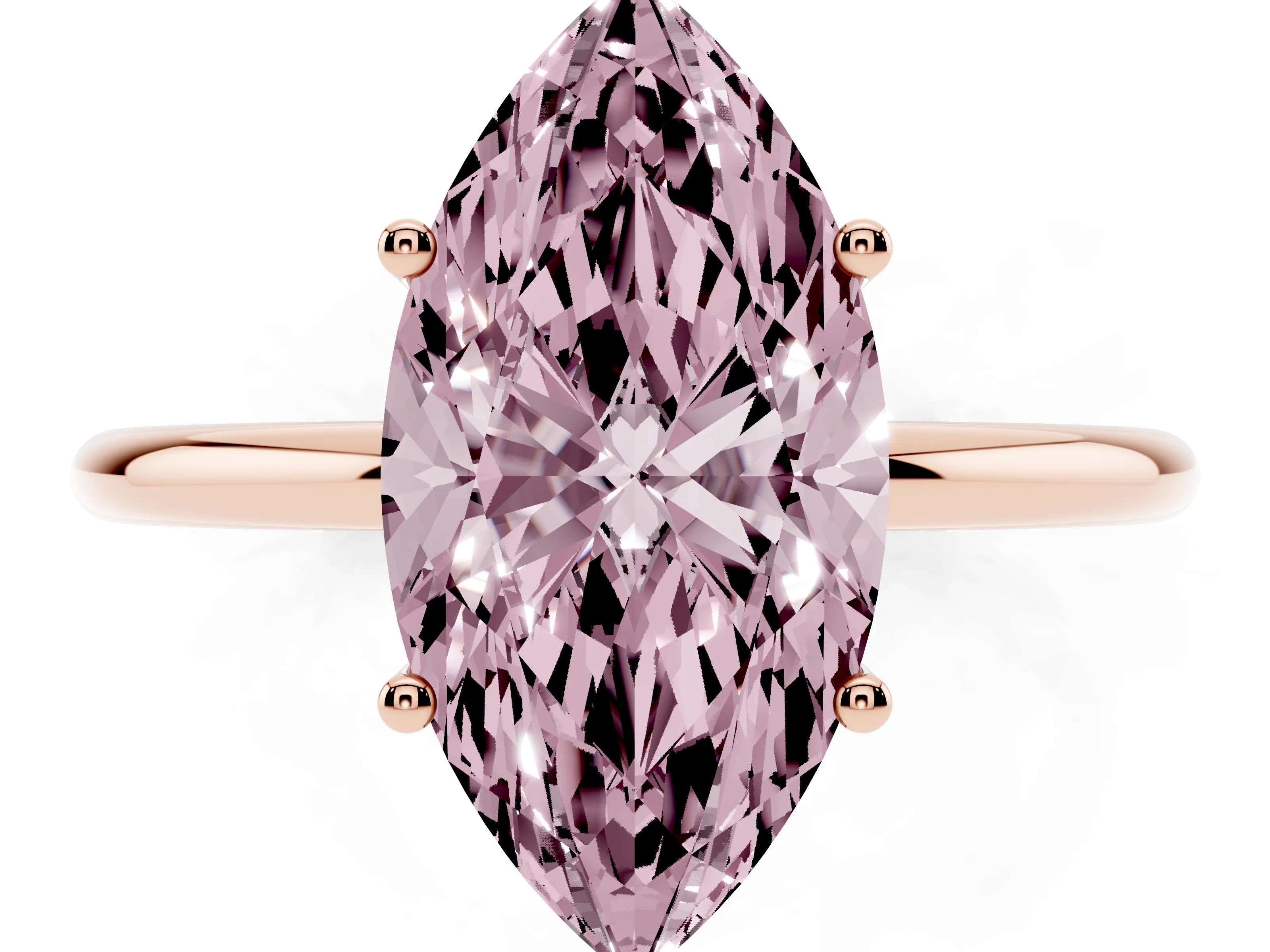 Fancy Pink Marquise Cut Diamond Solitaire Engagement Ring Set in Rose gold with Thin Band and Prong Setting