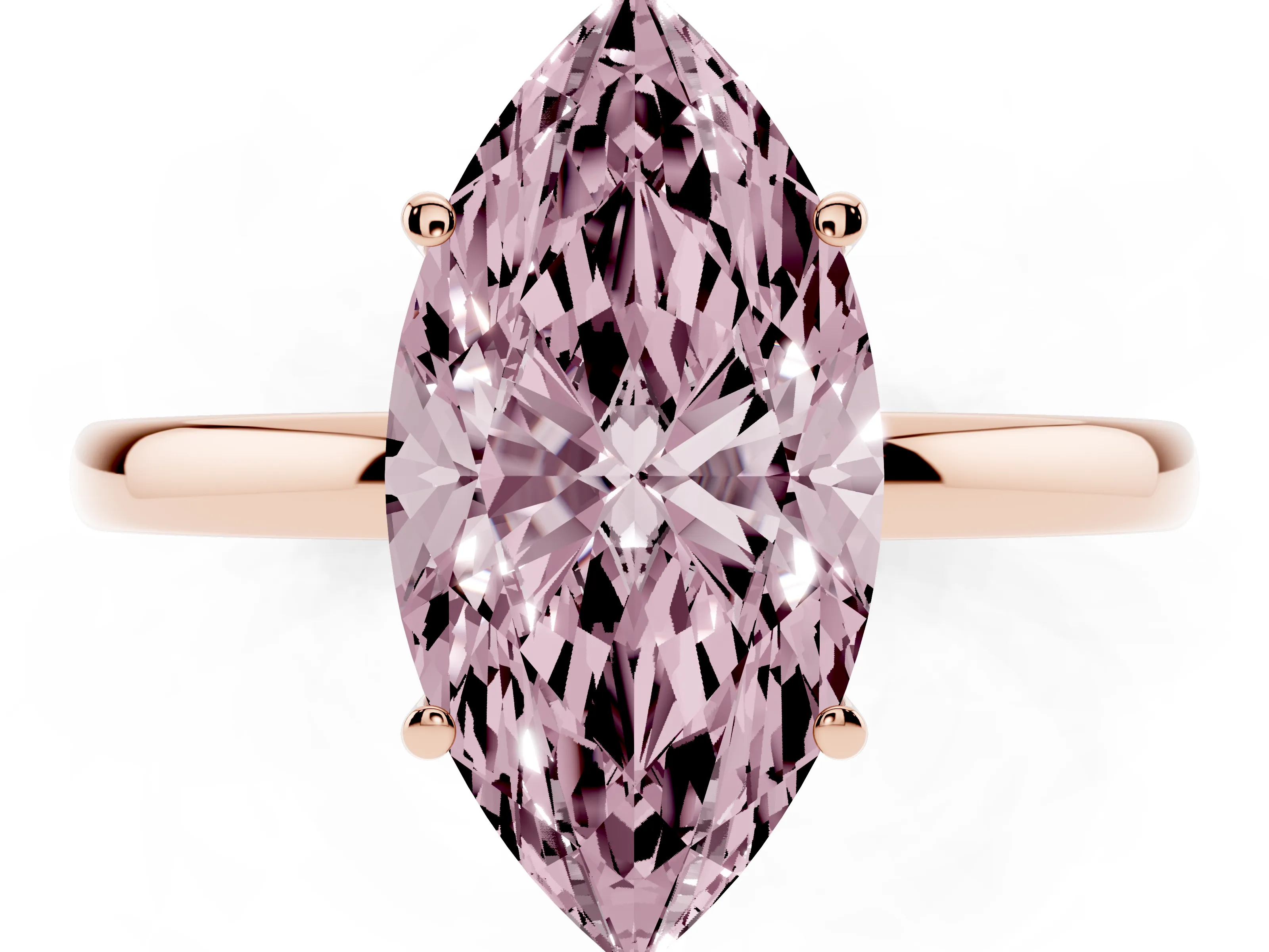 Fancy Pink Marquise Cut Diamond Solitaire Ring Set in Rose gold with Plain Band and Prong Setting