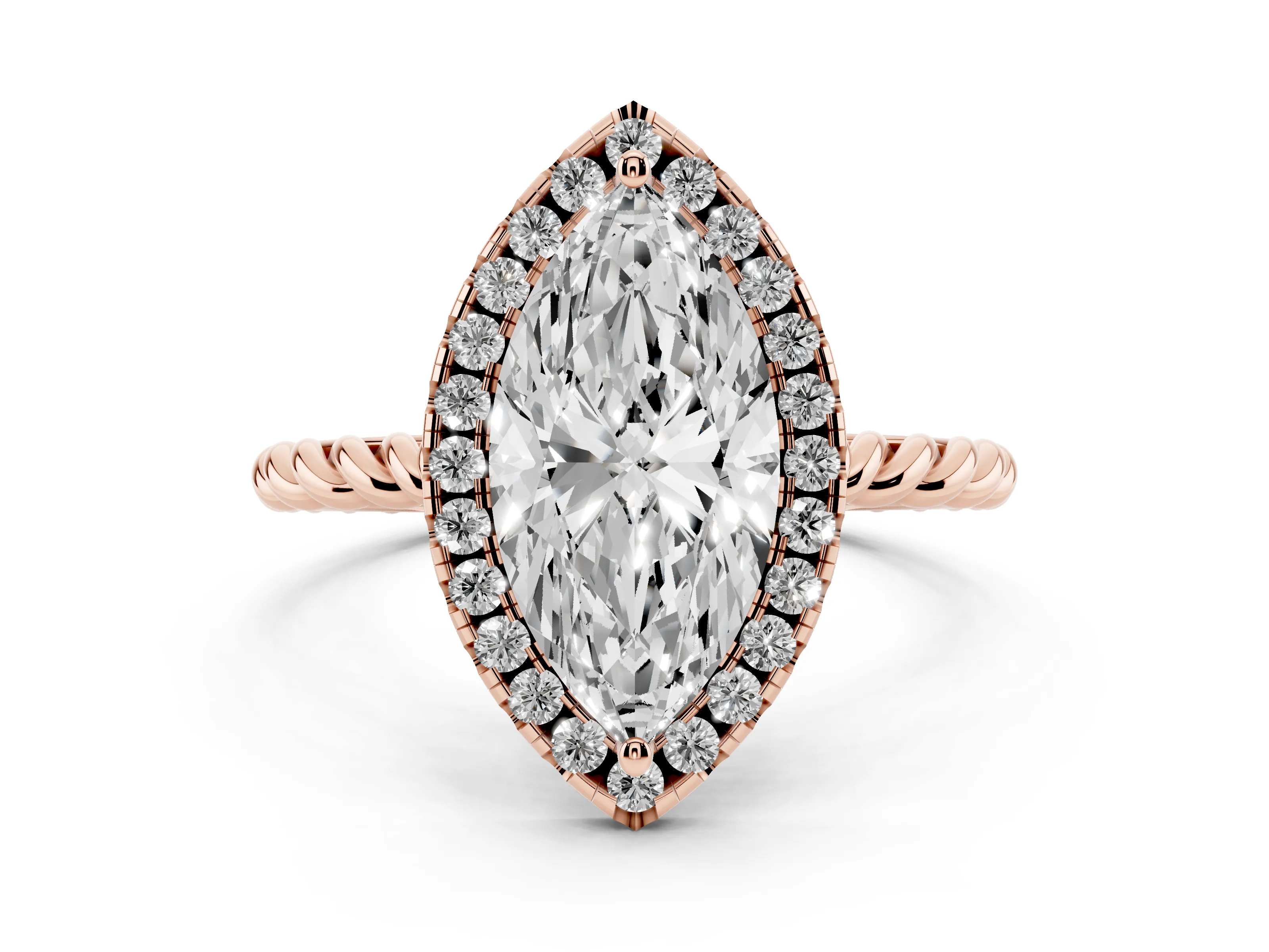 Marquise Cut Diamond Halo Ring Set in Rose gold with Plain Twisted Band