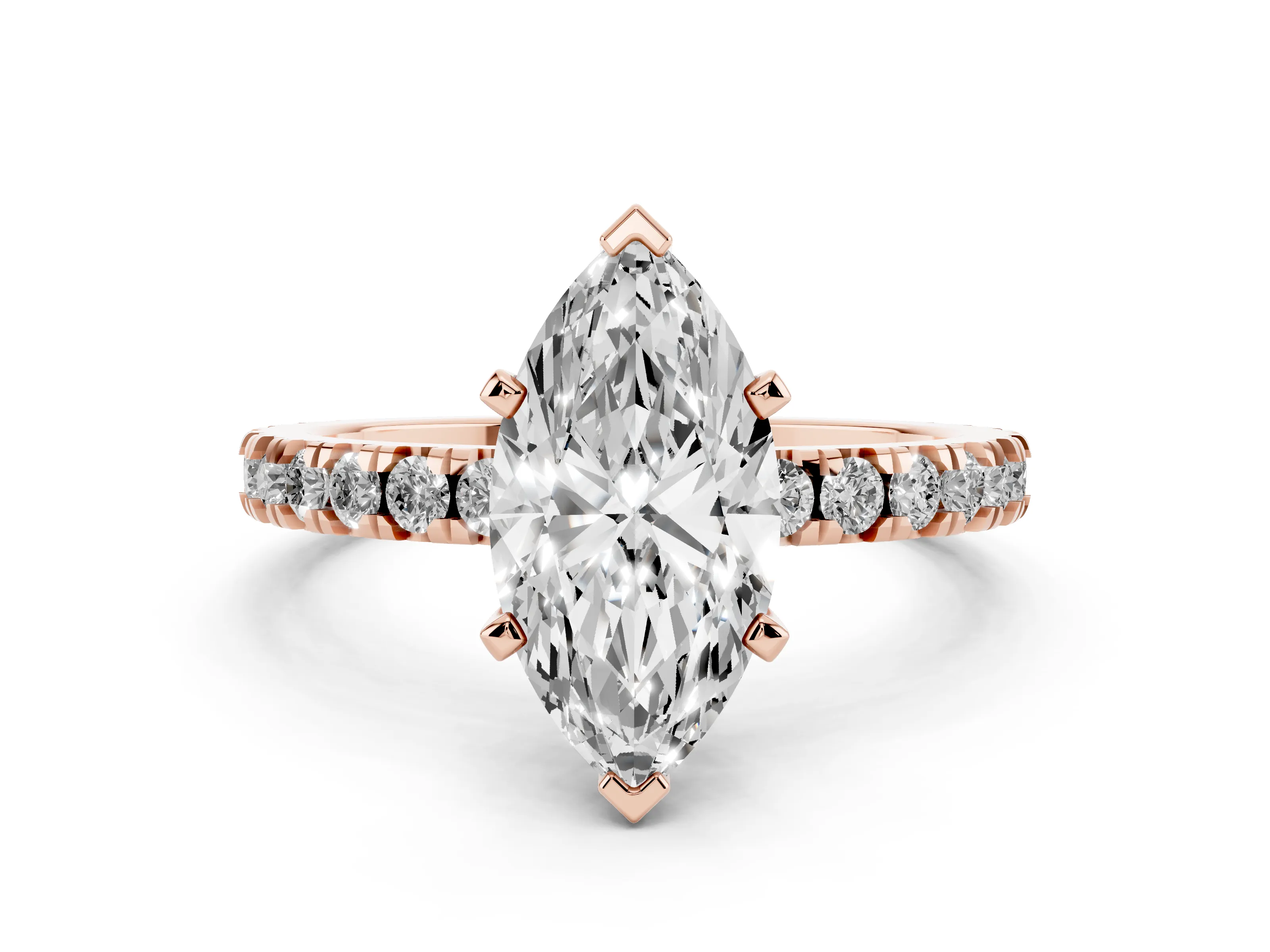 Marquise Cut Diamond Pavé Band Solitaire Set in Rose gold with Prong Setting