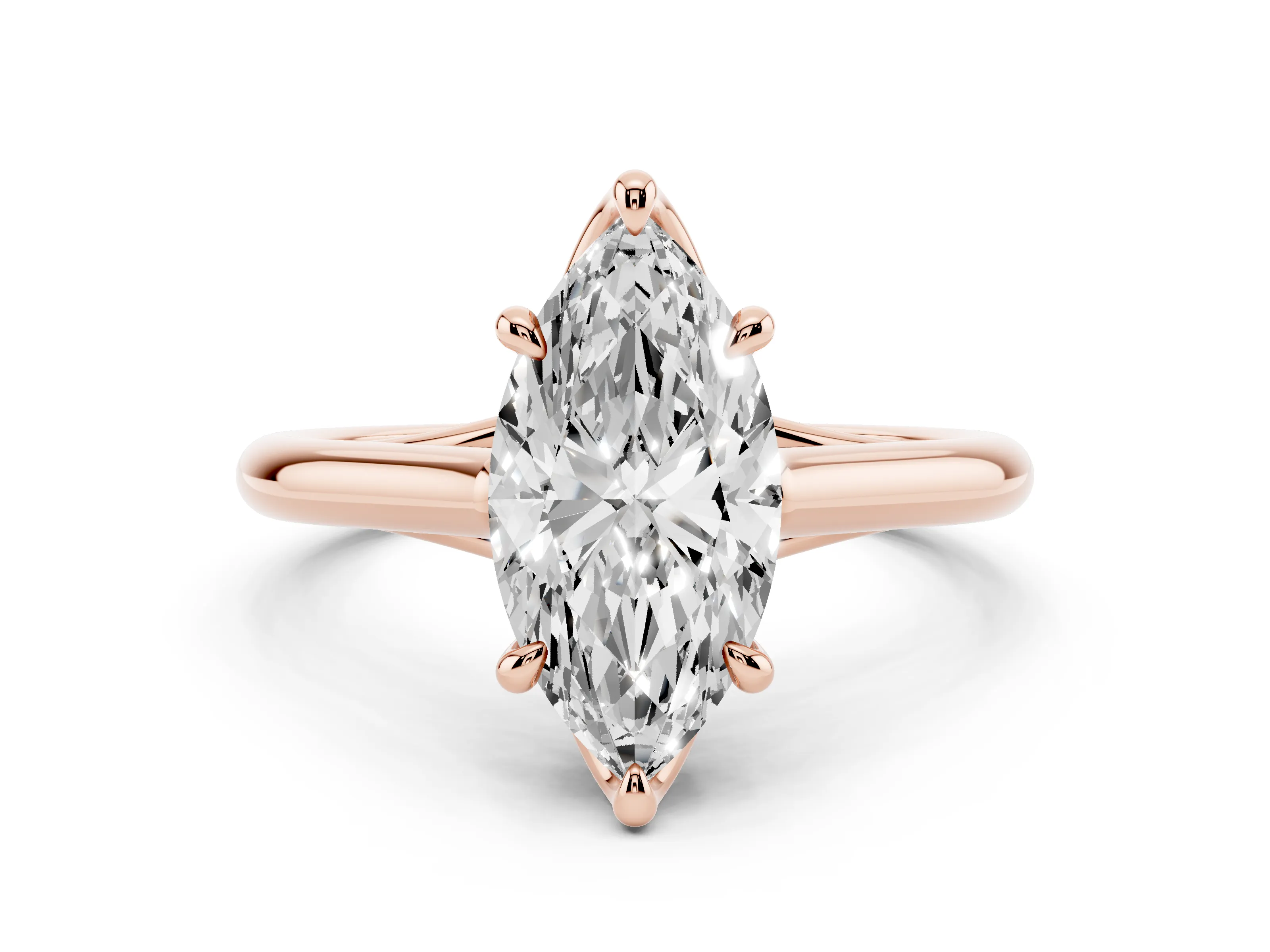 Marquise Cut Diamond Solitaire Engagement Ring Set in Rose gold with Prong Setting and Plain Classic Band