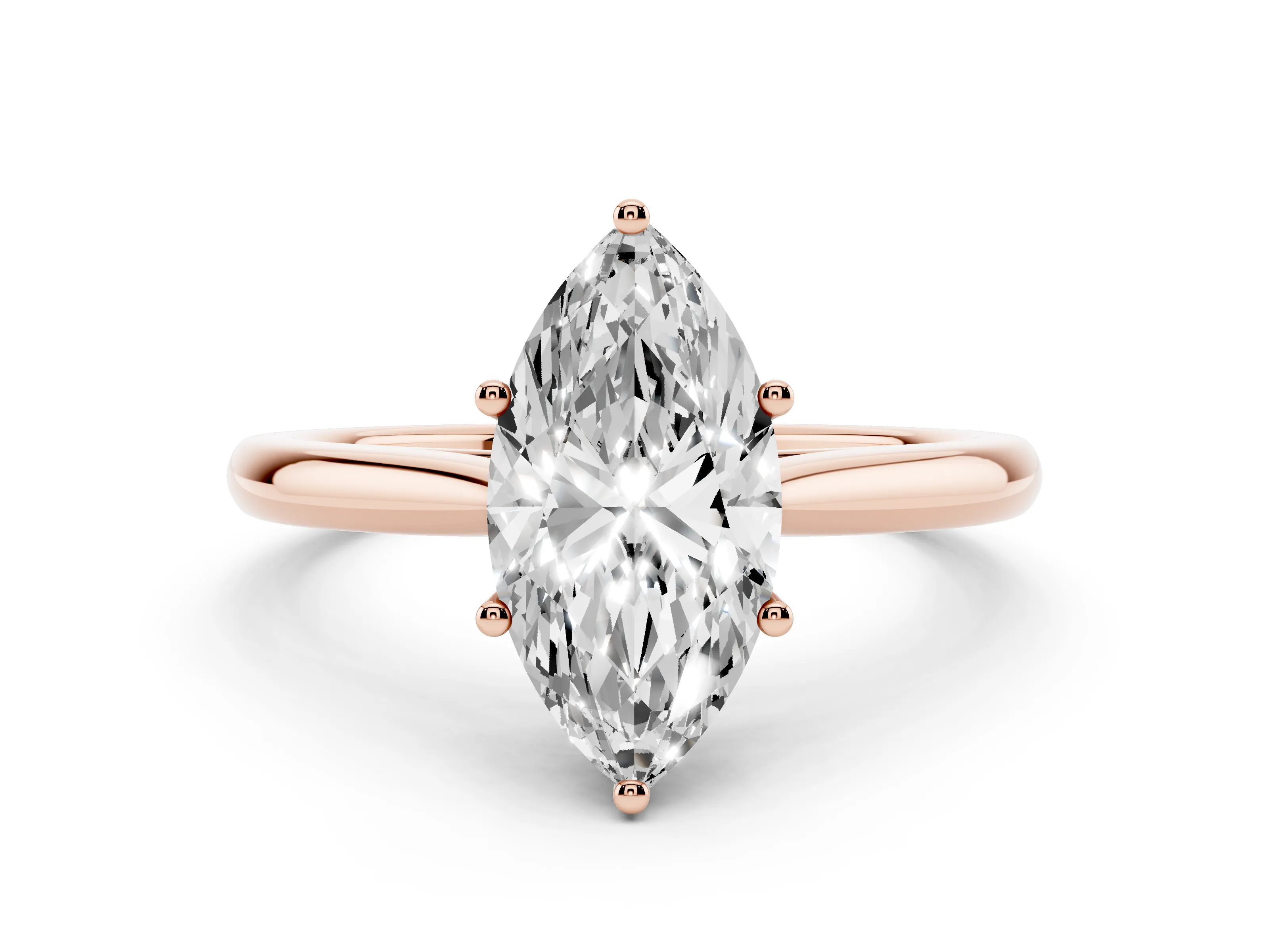 Marquise Cut Diamond Solitaire Ring Set in Rose gold with Cathedral Band and Prong Setting