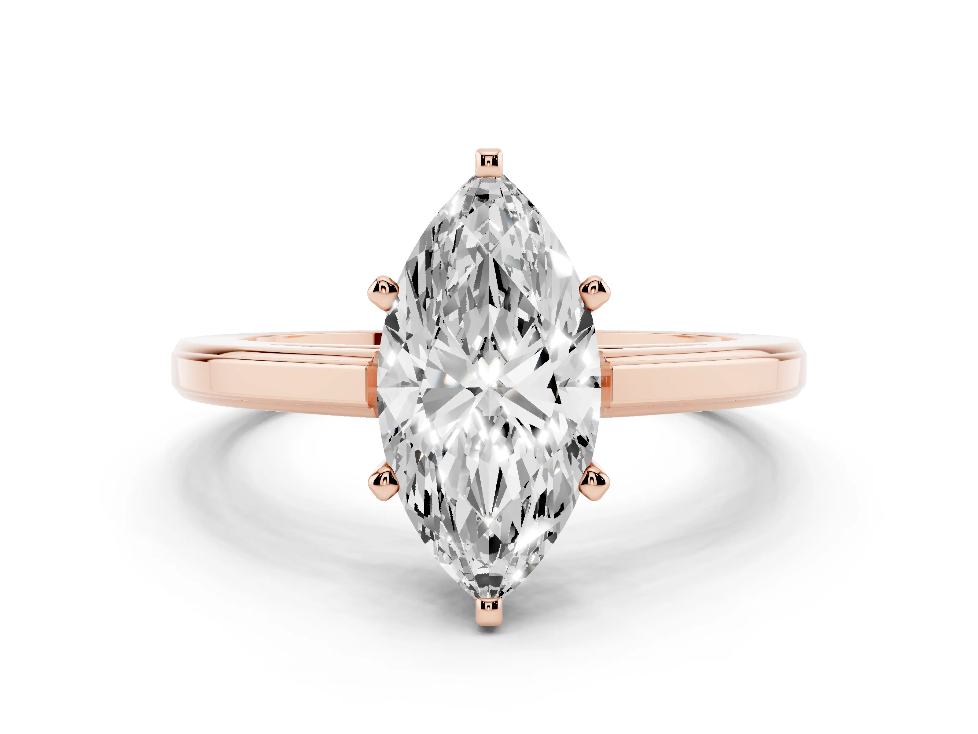Marquise Cut Diamond Solitaire Ring Set in Rose gold with Prong Setting and Classic Band