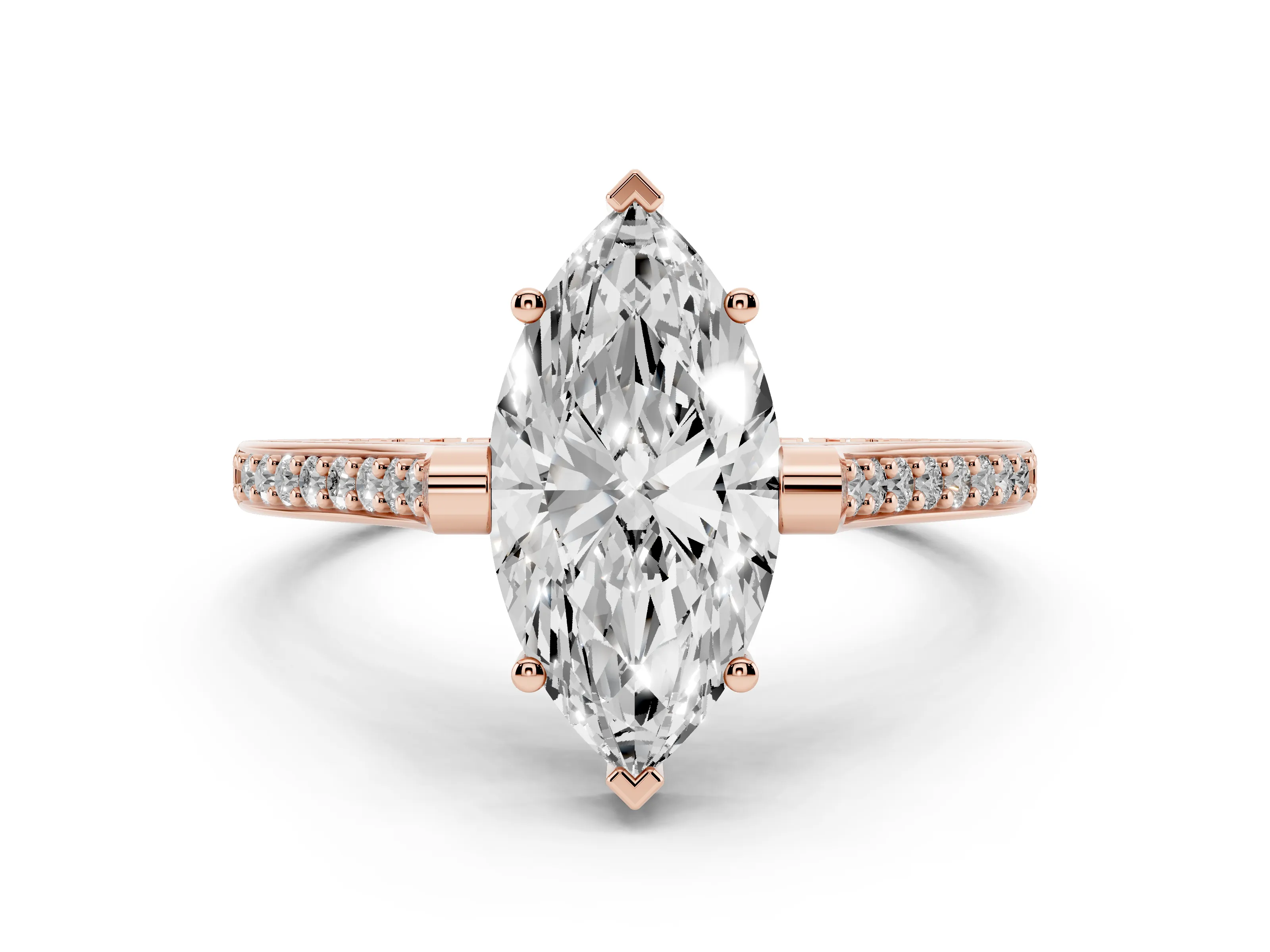 Marquise Cut Diamond Solitaire Ring Set in Rose gold with Channel Set Band and Bezel Prong Setting