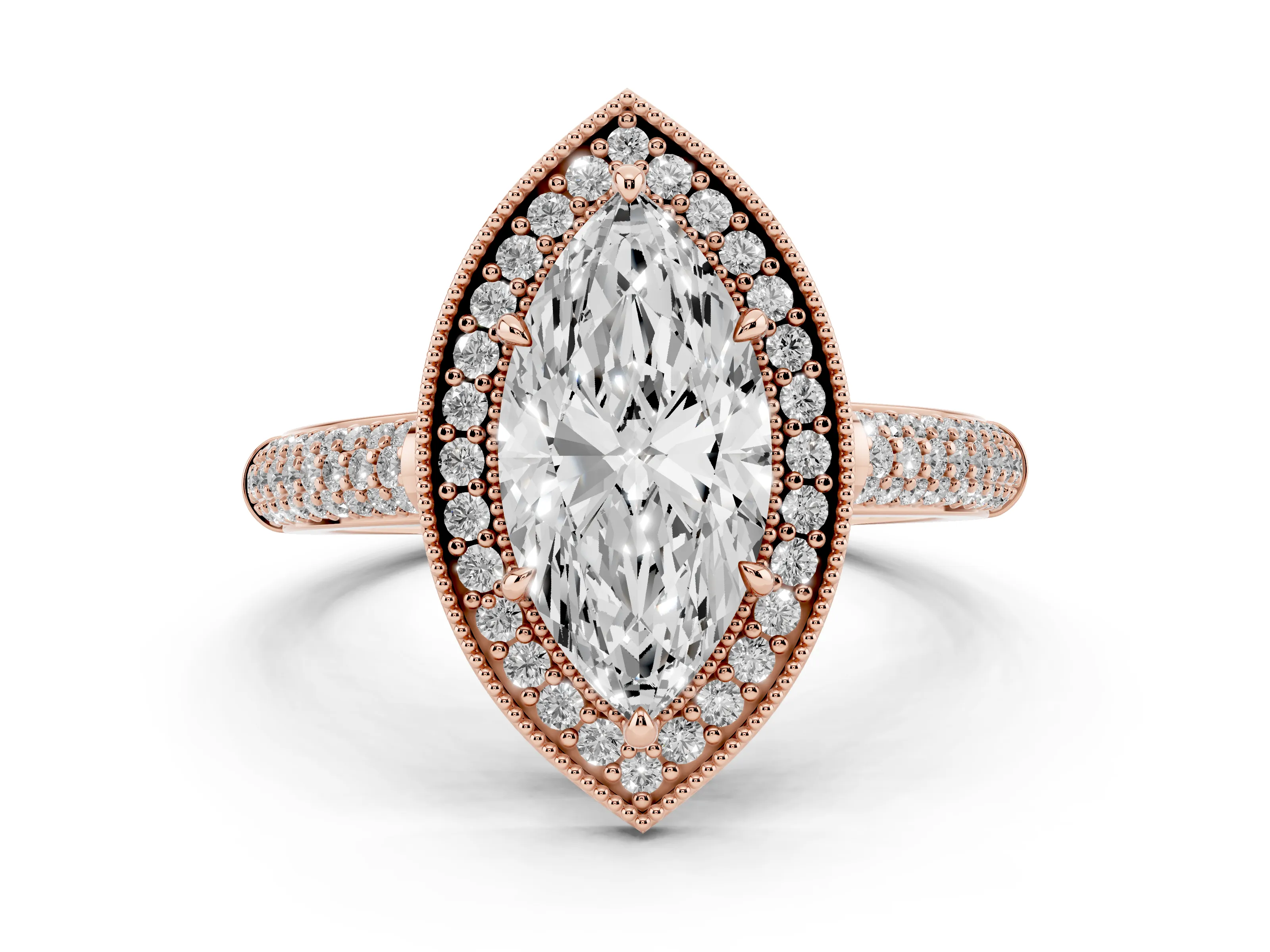 Marquise Cut Diamond Halo Pavé Band Set in Rose gold with Prong Setting