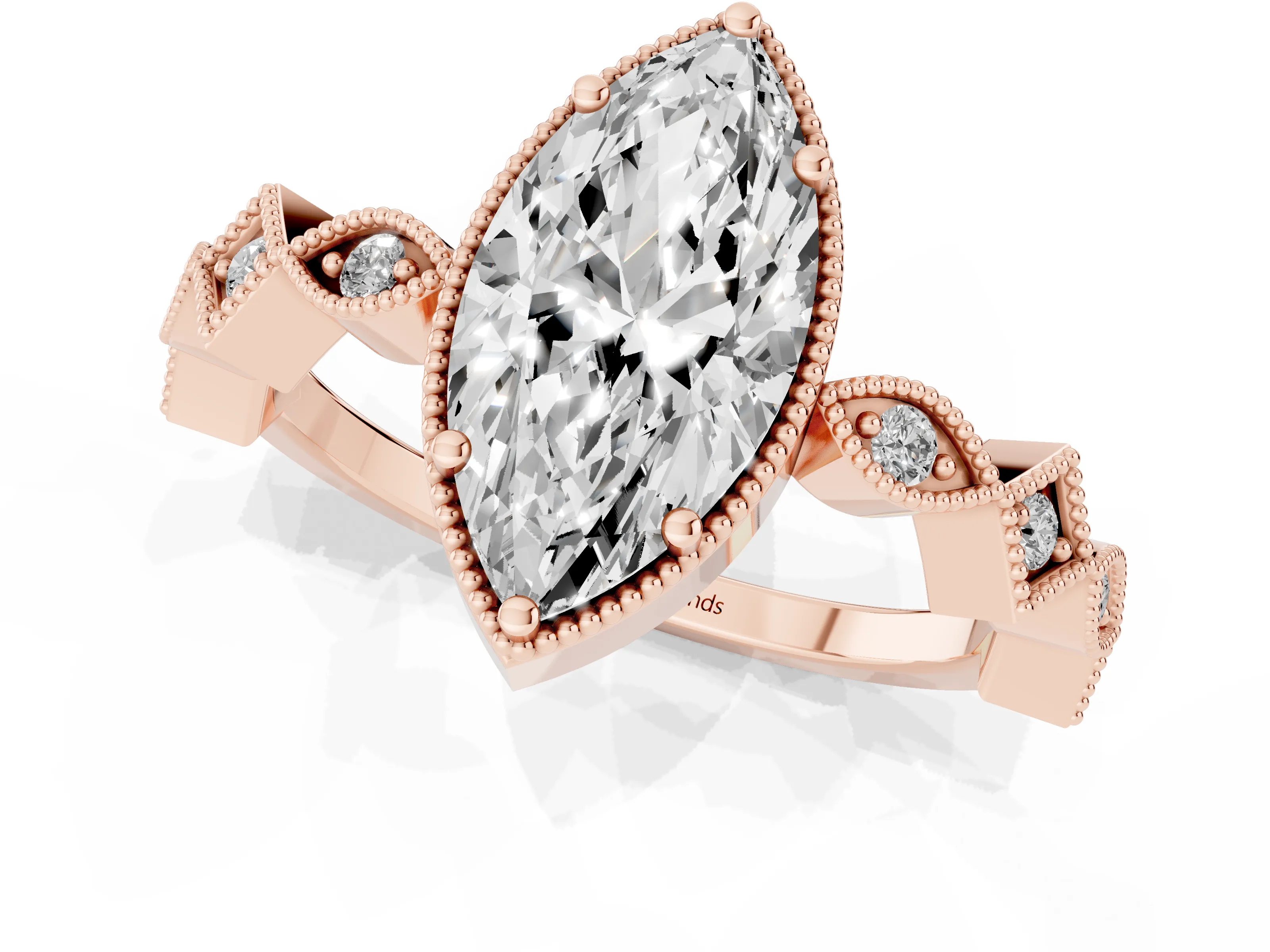 Marquise Cut Diamond Milgrain Marquise Twist Band Ring Set in Rose gold with Prong Setting