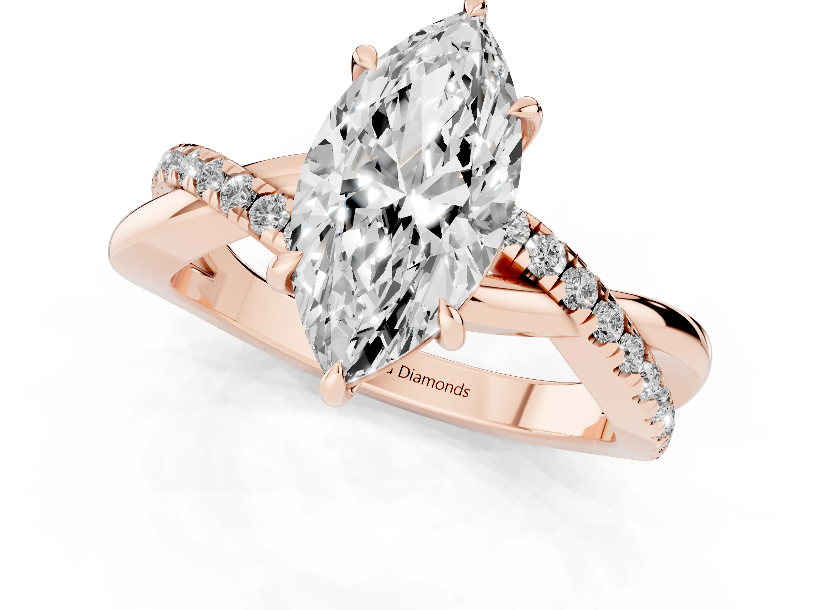 Marquise Cut Diamond Twisted Pavé Band Ring Set in Rose gold with Prong Setting
