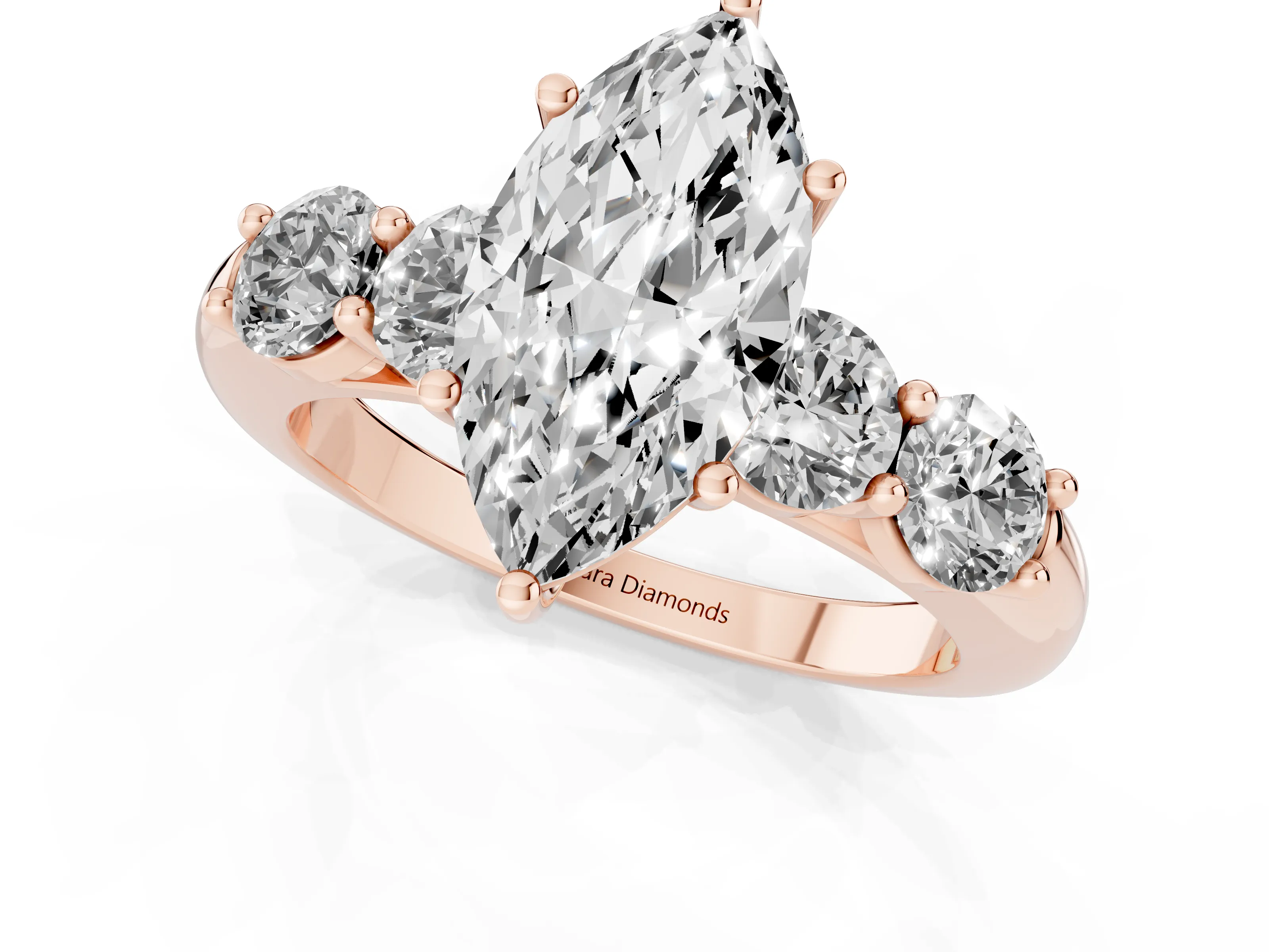 Marquise Cut Diamond Five-Stone Prong Set Ring Set in Rose gold with Classic Band