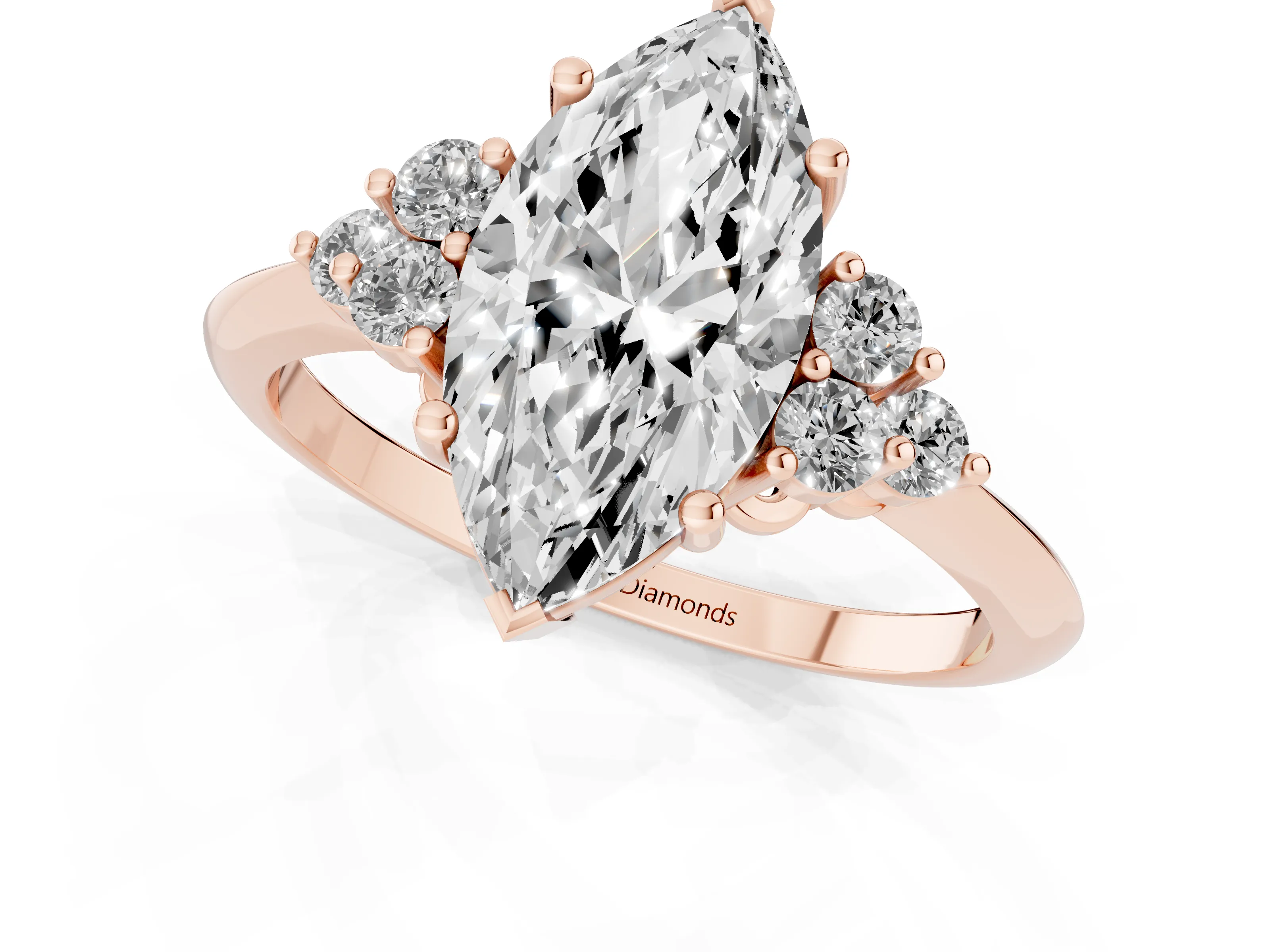 Marquise Cut Diamond Cluster Ring Set in Rose gold with Plain Band and Prong Setting – second view