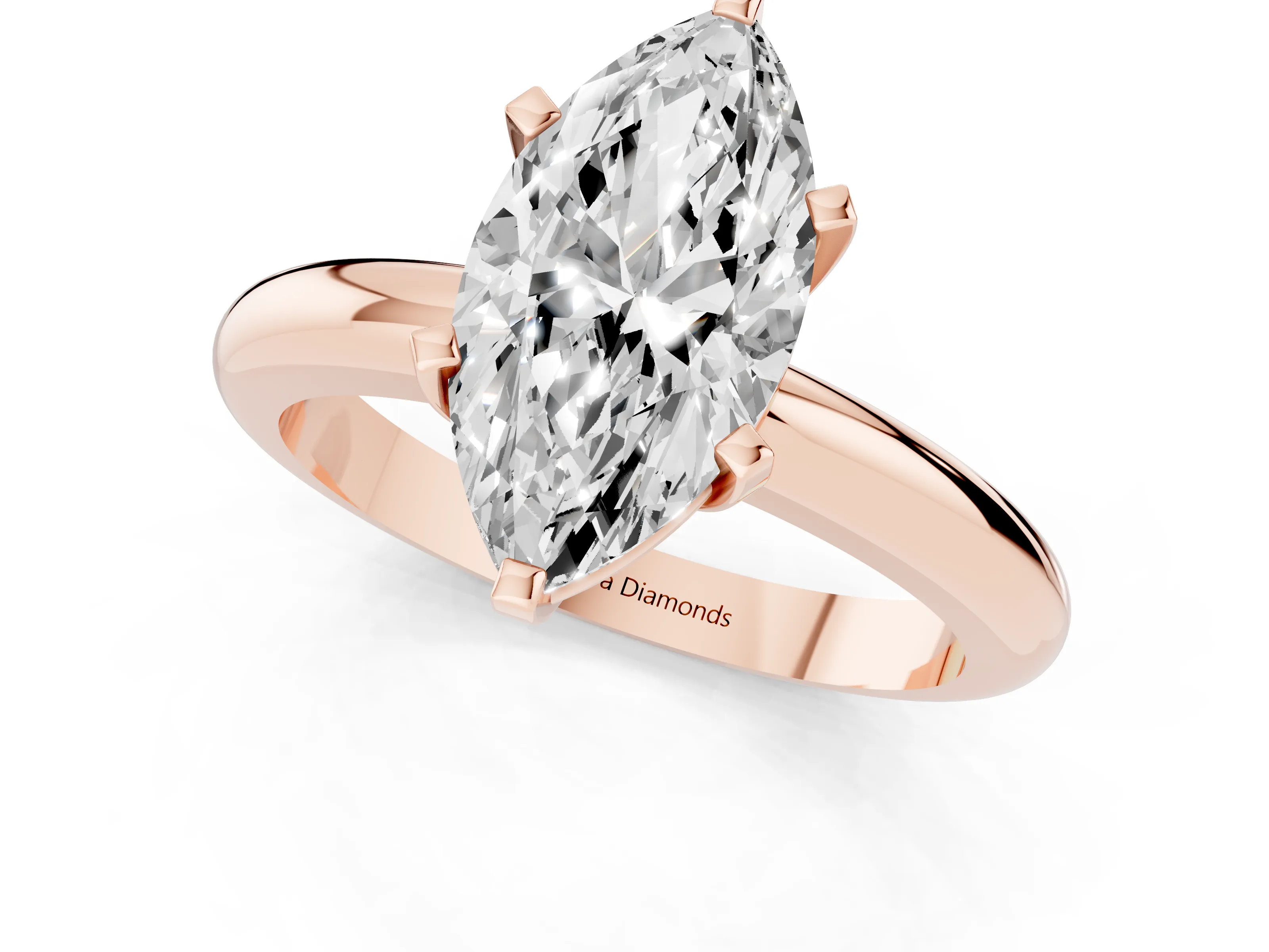 Marquise Cut Diamond Solitaire Engagement Ring Set in Rose gold with Round Band and Prong Setting