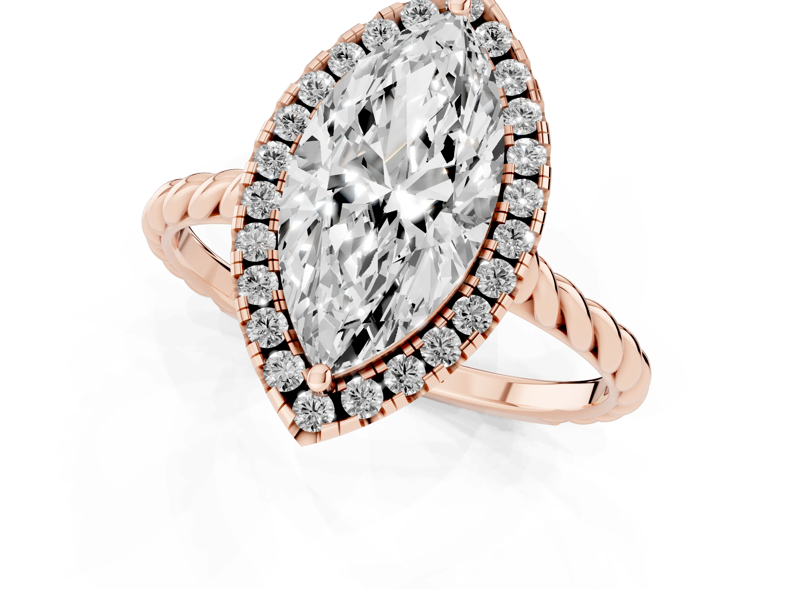 Marquise Cut Diamond Halo Ring Set in Rose gold with Plain Twisted Band