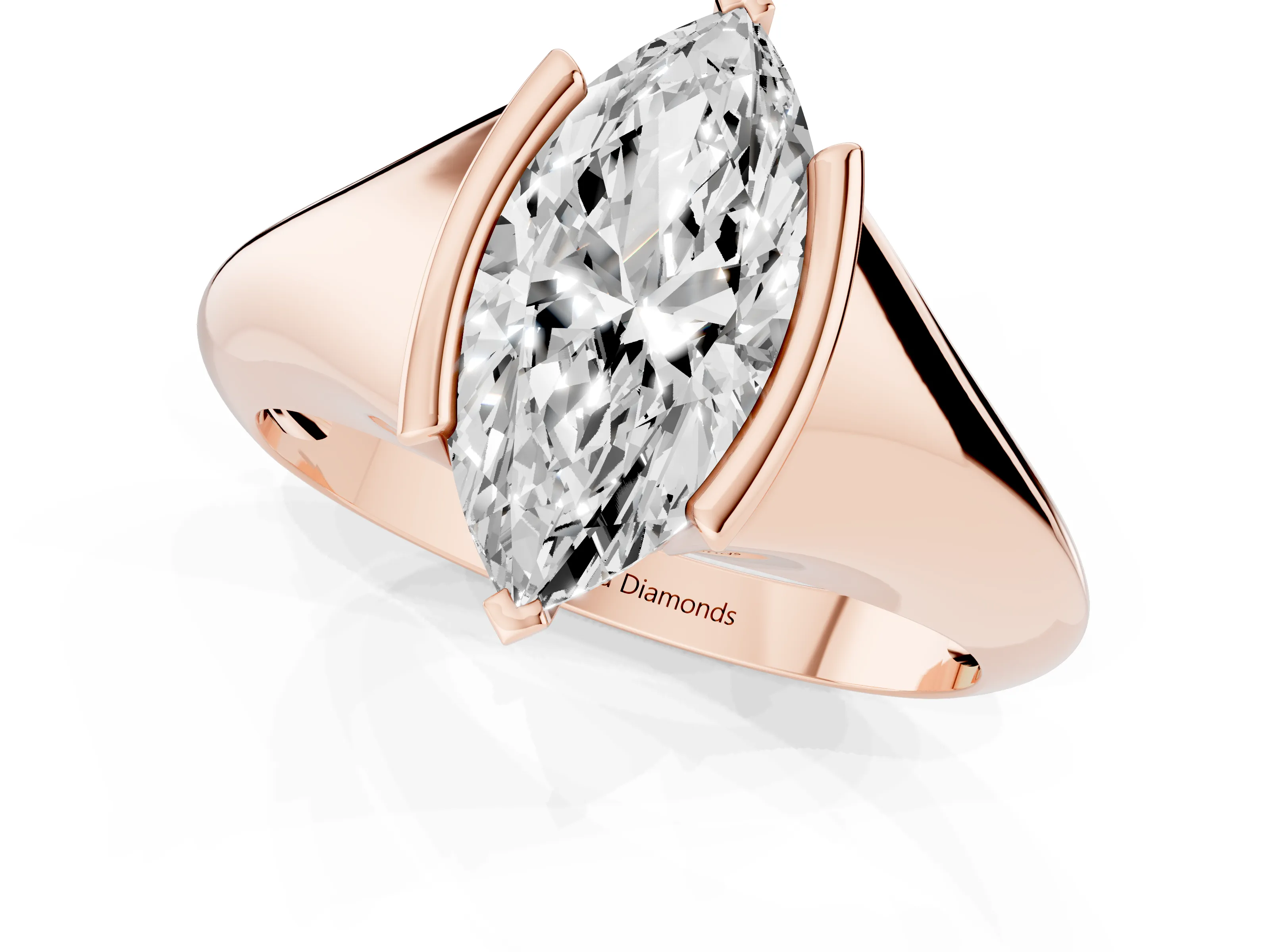 Marquise Cut Diamond Solitaire Tension Set Ring Set in Rose gold