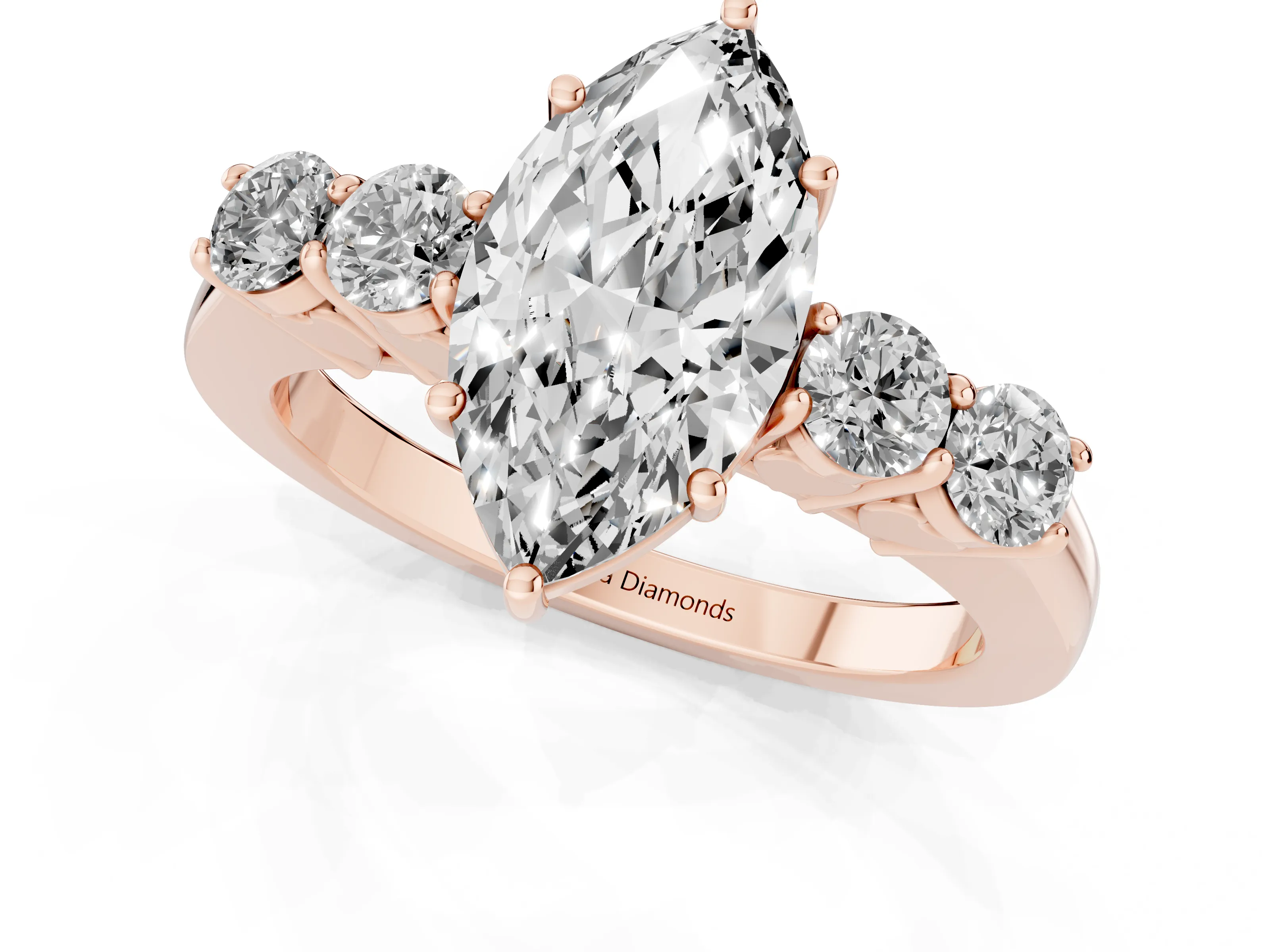 Marquise Cut Diamond Five-Stone Prong Set Band Ring Set in Rose gold with Polished Band