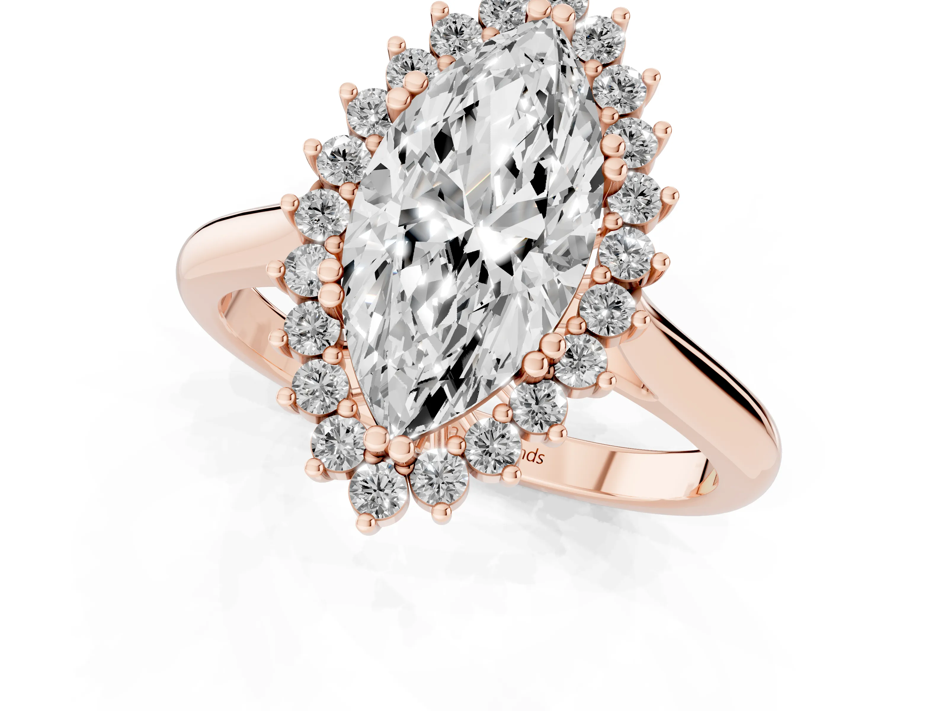 Marquise Cut Diamond Halo Ring Set in Rose gold with Plain Solitaire Band and Prong Setting
