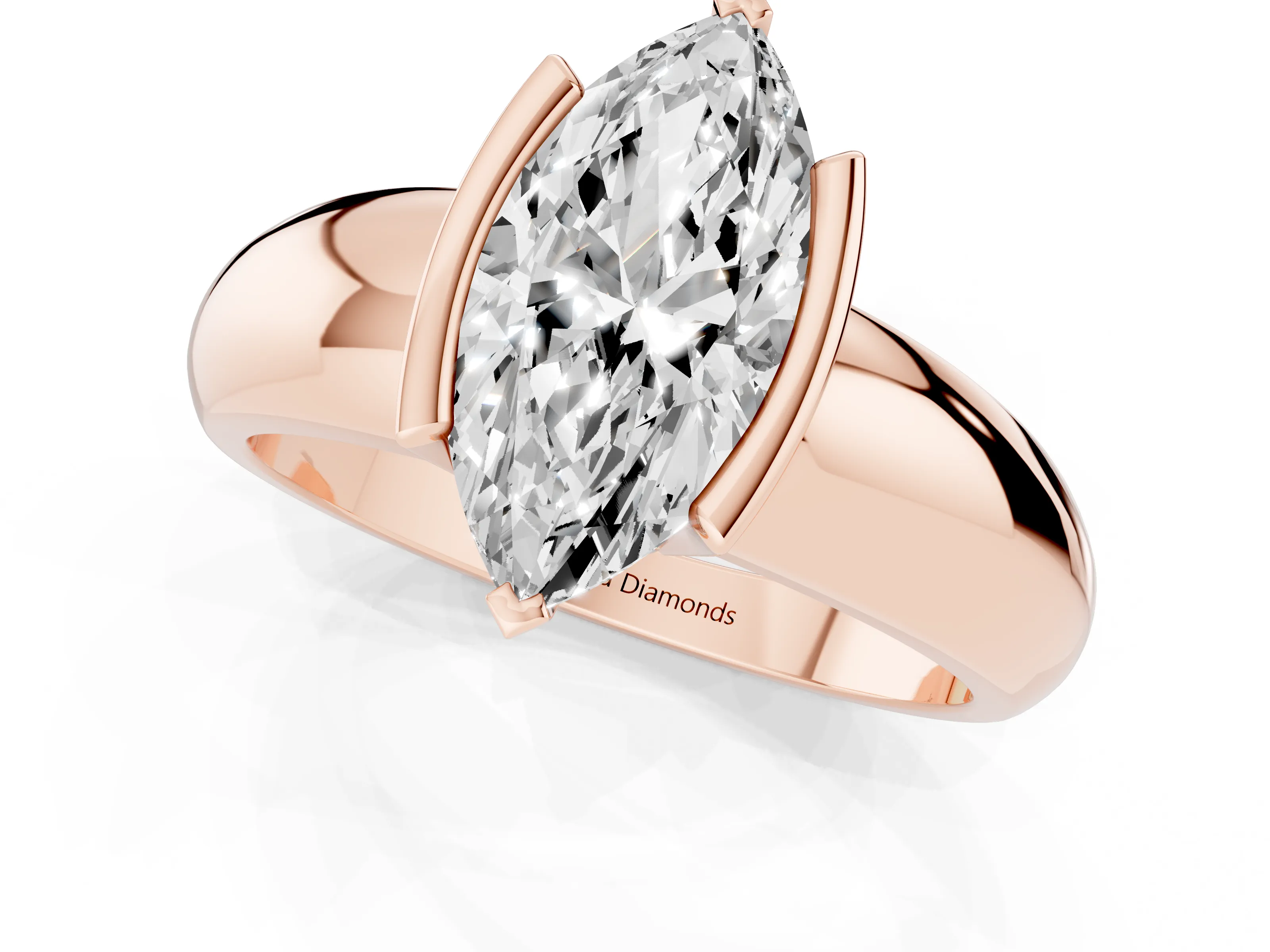 Marquise Cut Diamond Solitaire Tension Set Ring Set in Rose gold with Wide Band