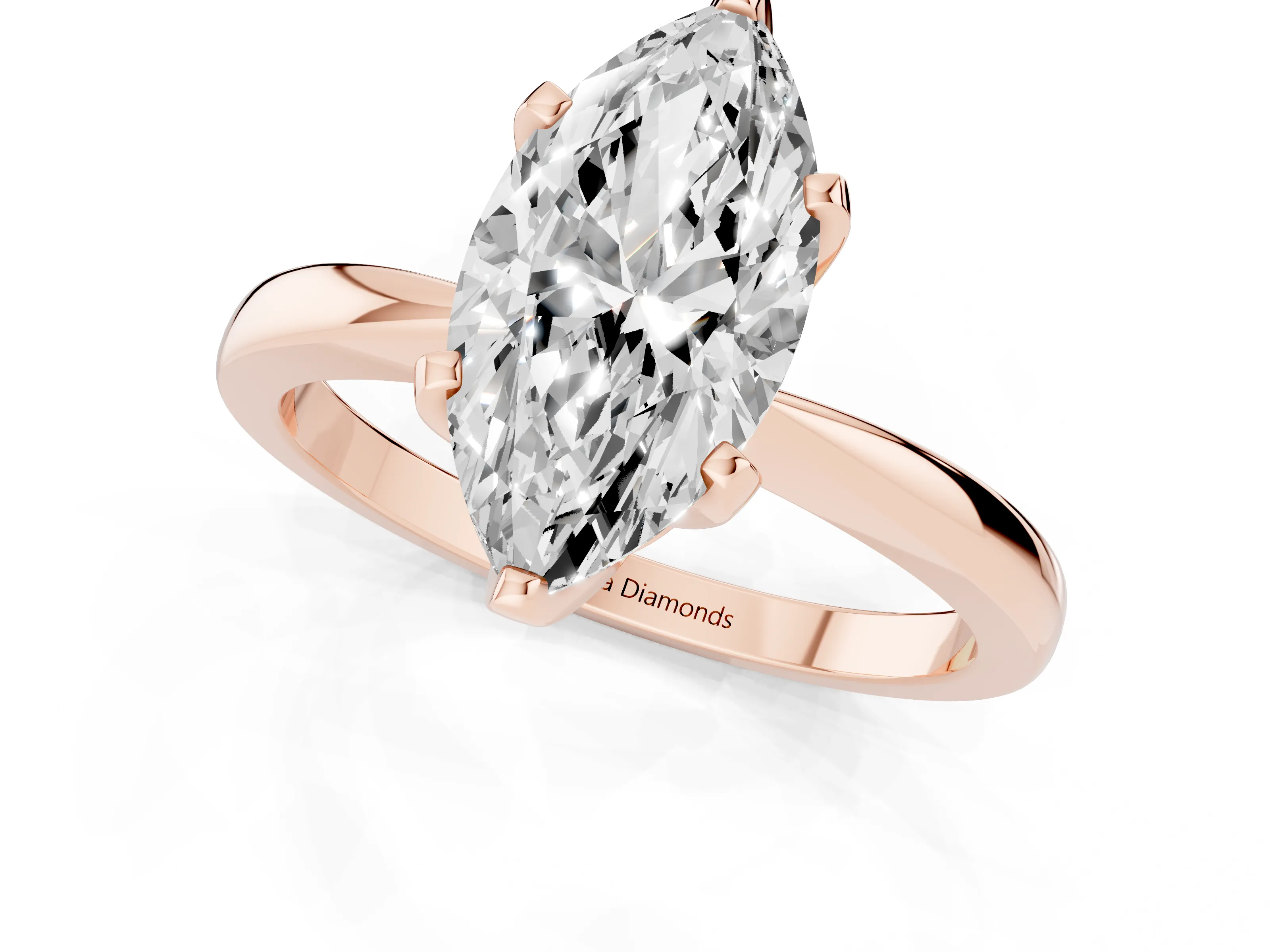 Marquise Cut Diamond Solitaire Engagement Ring Set in Rose gold with Slim Tapered Solitaire Band