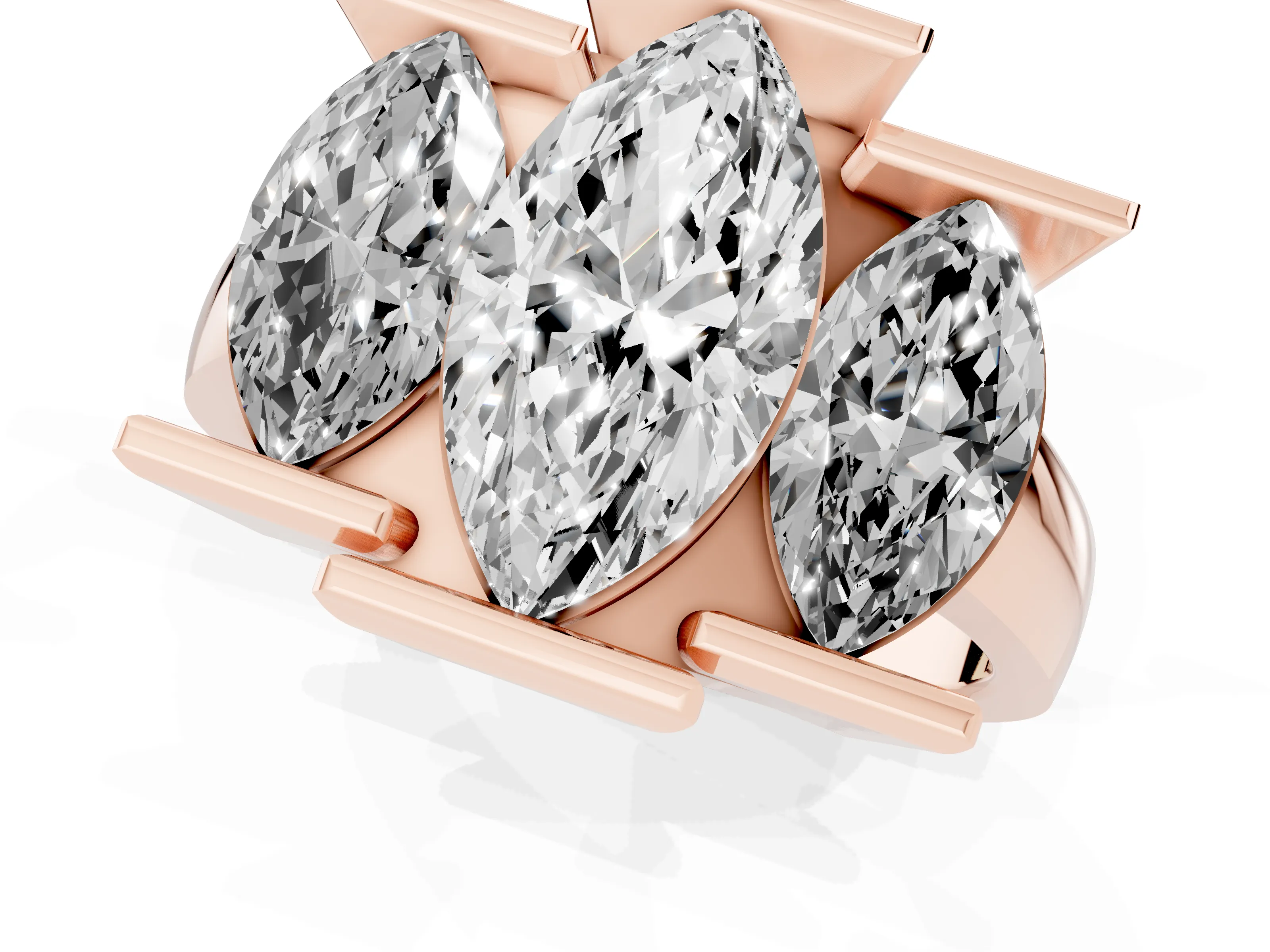 Marquise Cut Diamond Three-Stone Channel Set Ring Set in Rose gold with Smooth Polished Band