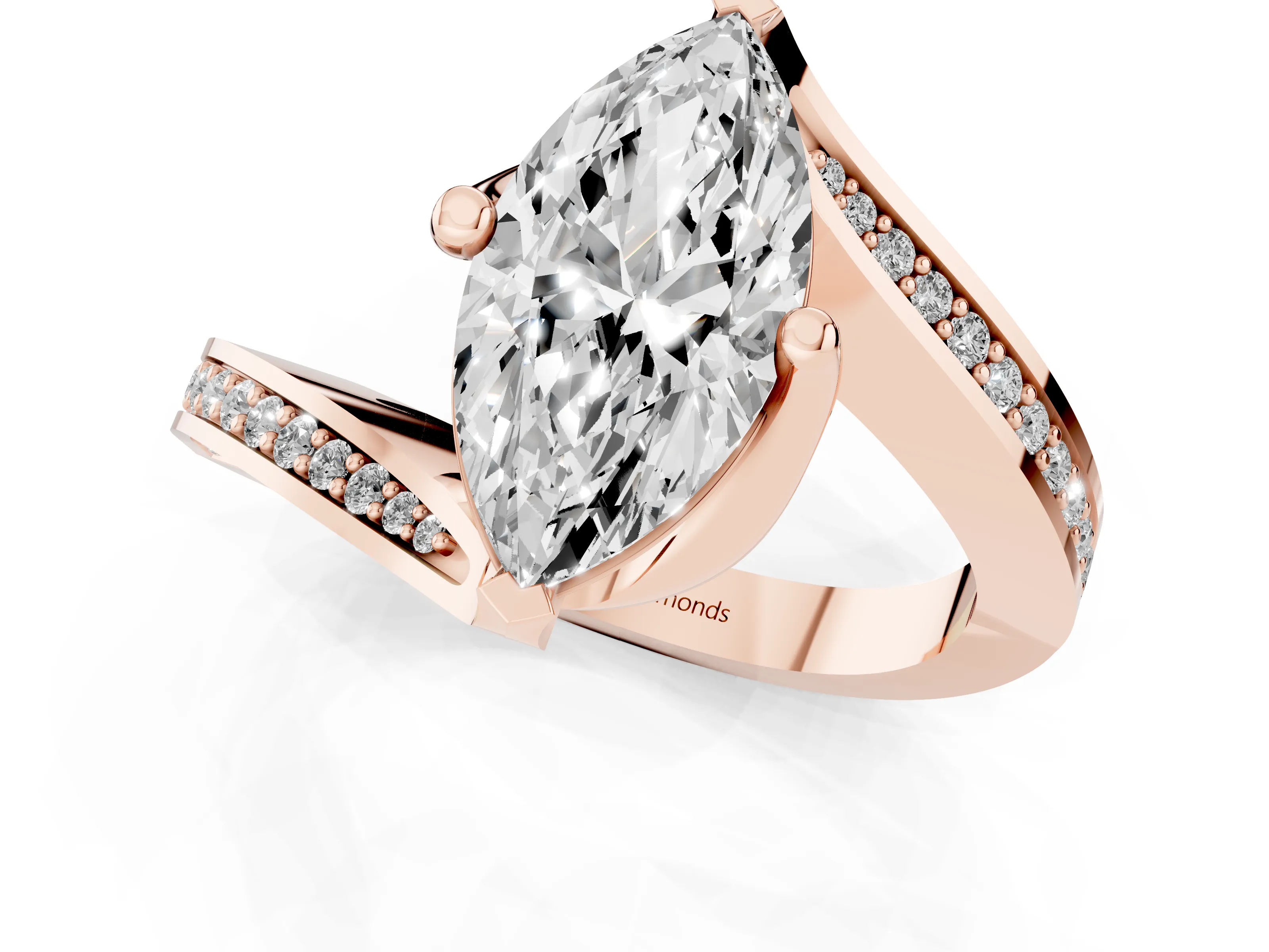 Marquise Cut Diamond Solitaire Ring Set in Rose gold with Intertwined Pavé Twist Band