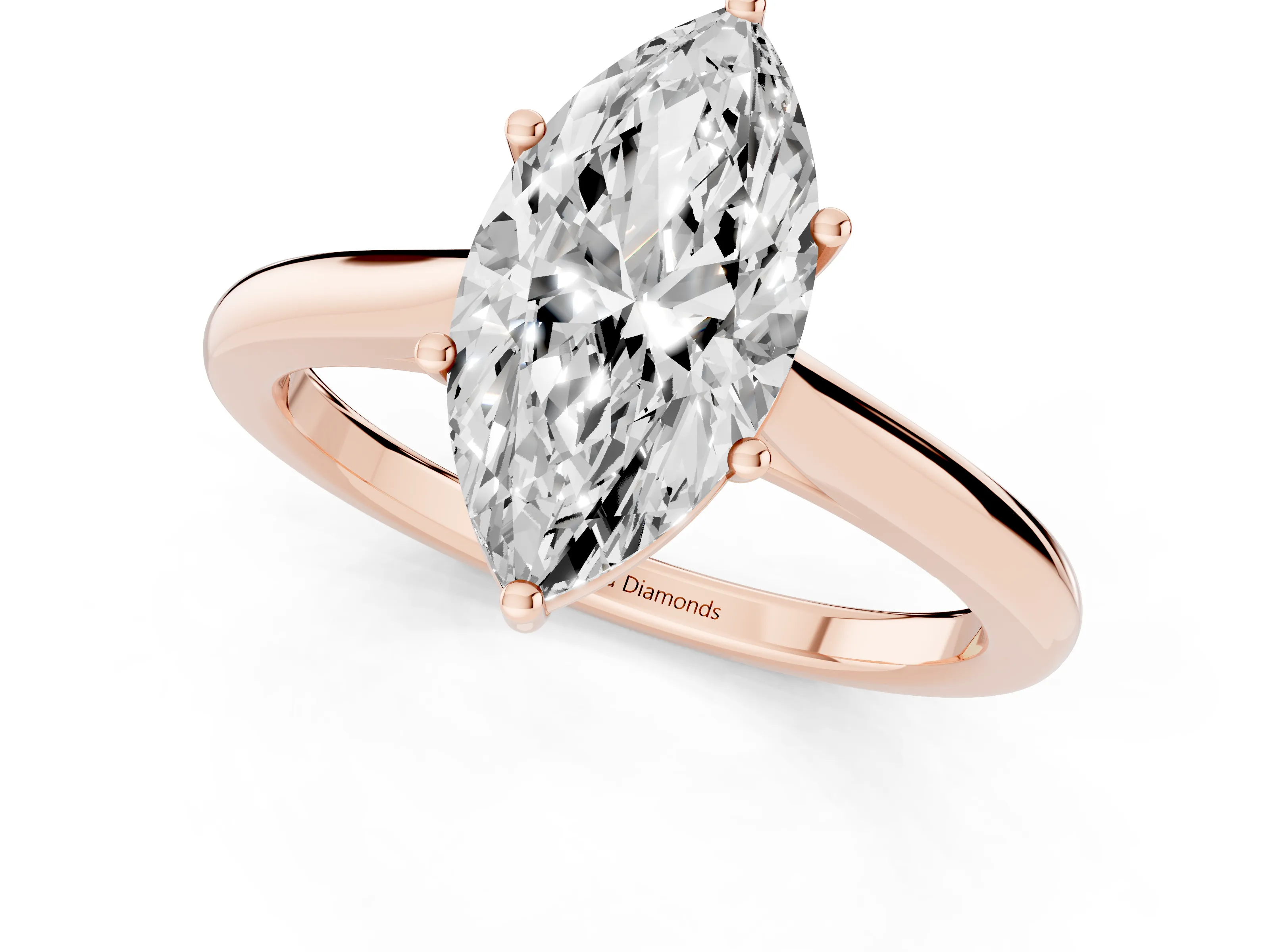 Marquise Cut Diamond Solitaire Ring Set in Rose gold with Cathedral Band and Prong Setting