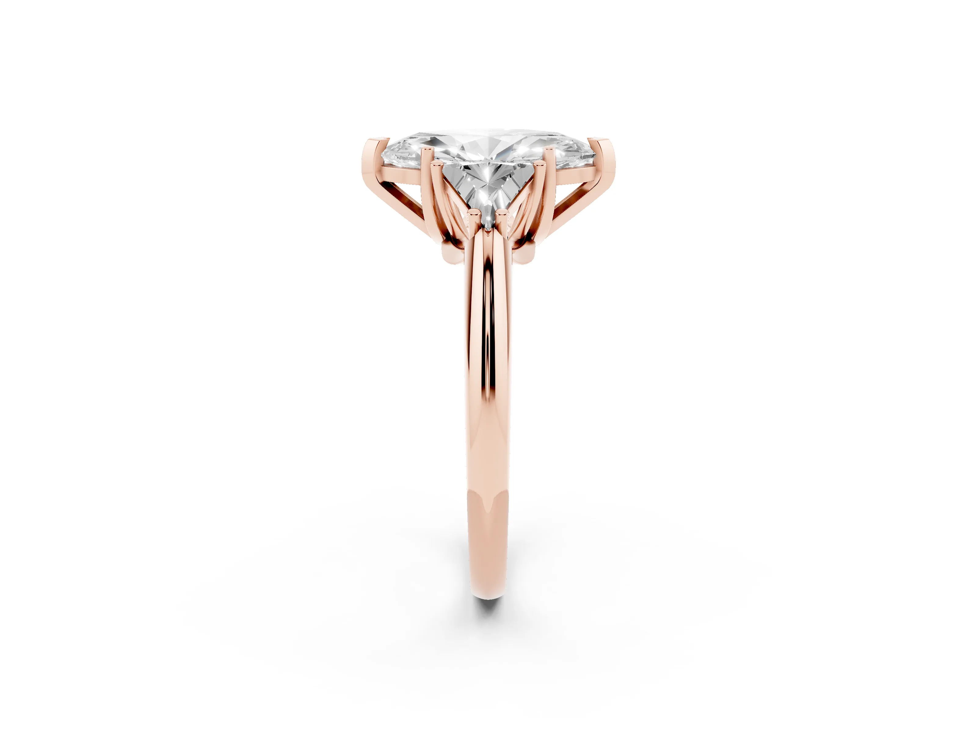 Marquise Cut Diamond Three-Stone Engagement Ring Set in Rose gold with Trillion Side Stones