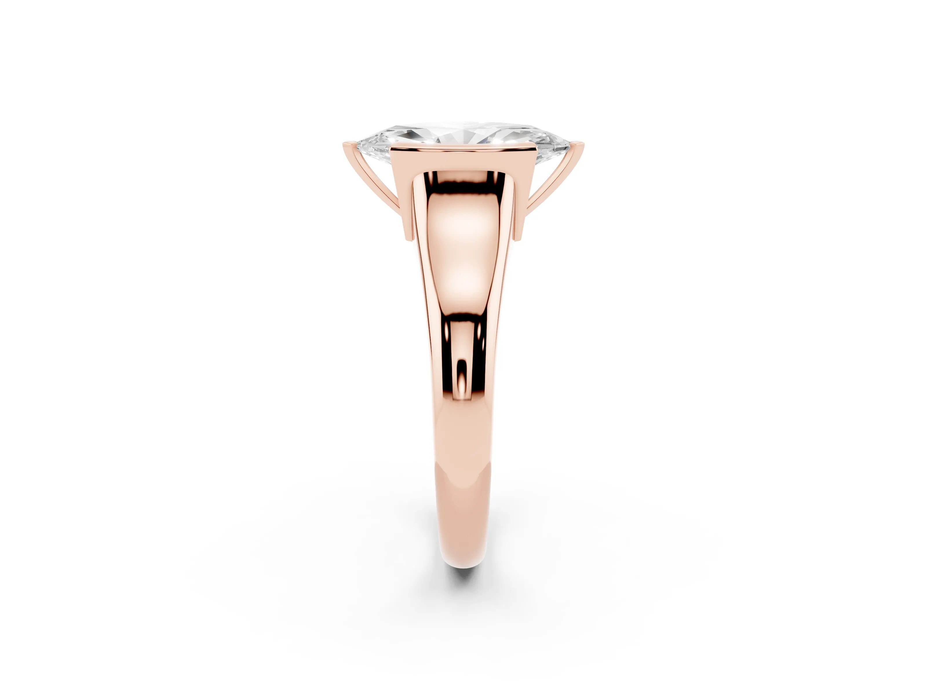 Marquise Cut Diamond Solitaire Tension Set Ring Set in Rose gold with Split Shank Band