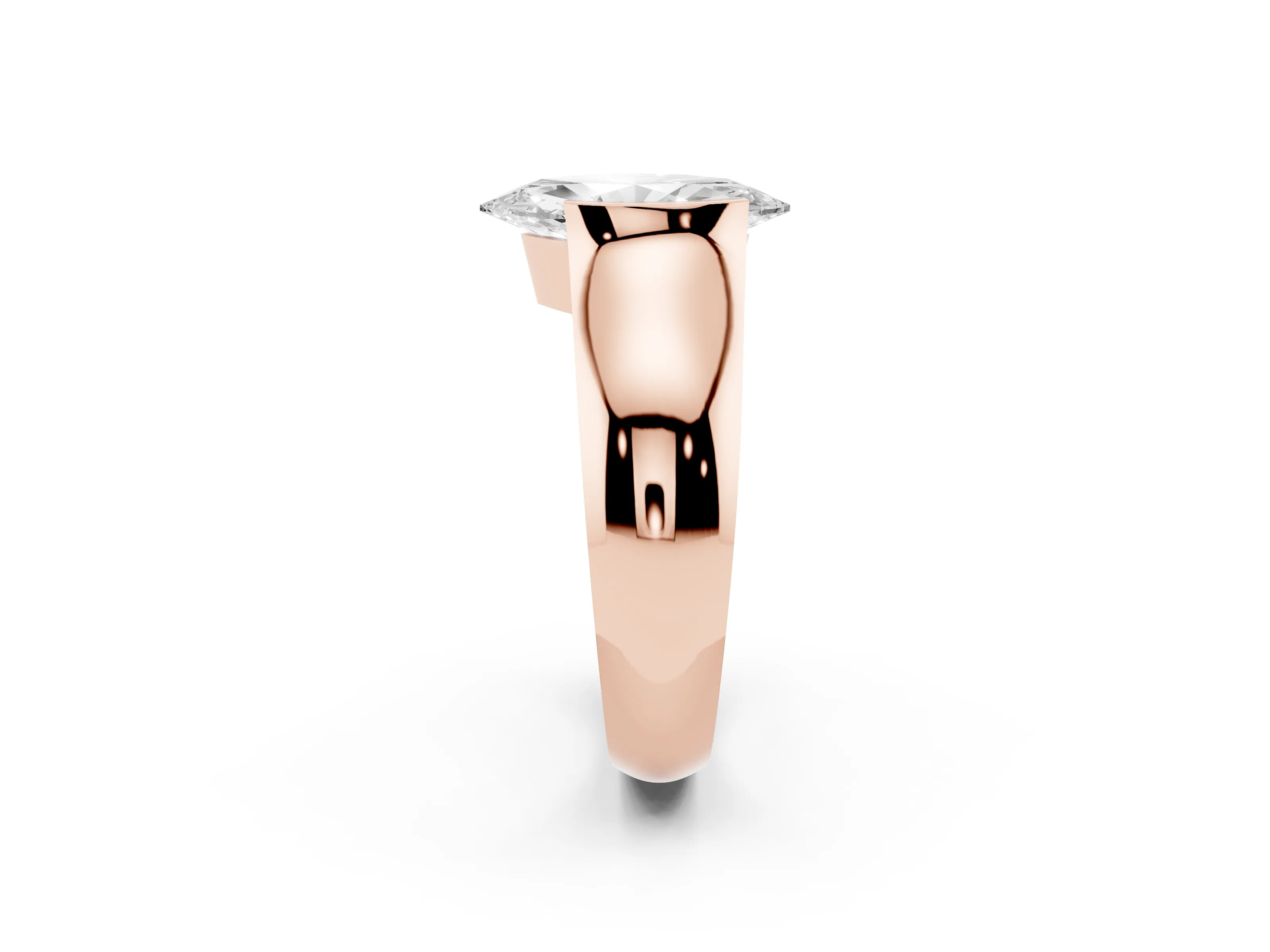 Marquise Cut Diamond Bezel Solitaire Ring Set in Rose gold with Wide Band