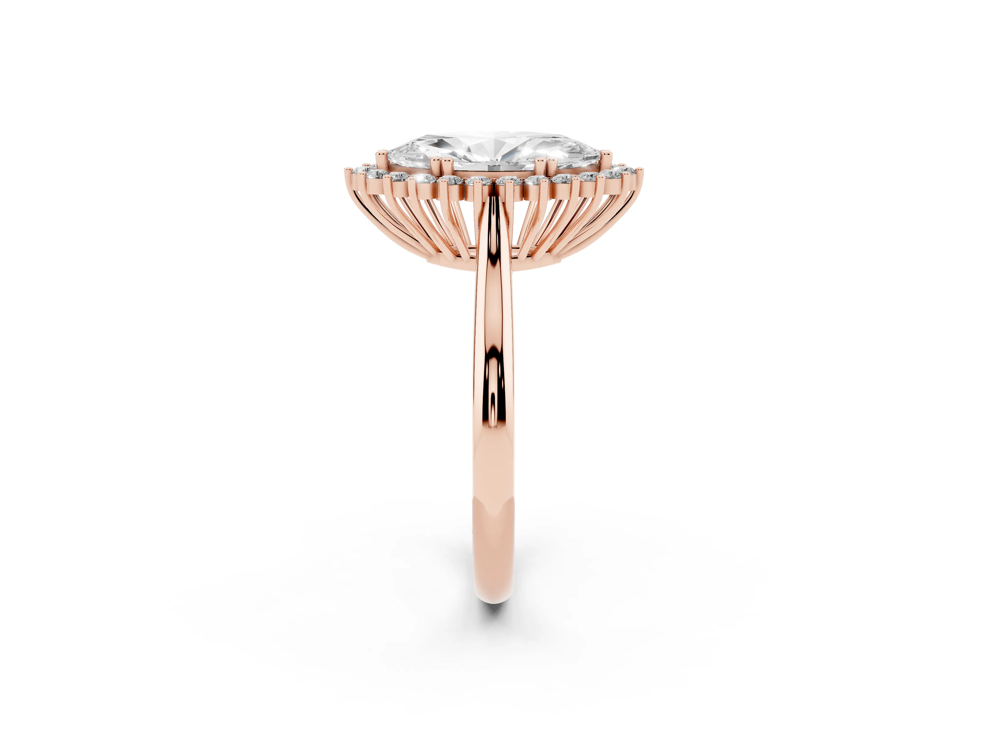 Marquise Cut Diamond Halo Ring Set in Rose gold with Plain Solitaire Band and Prong Setting
