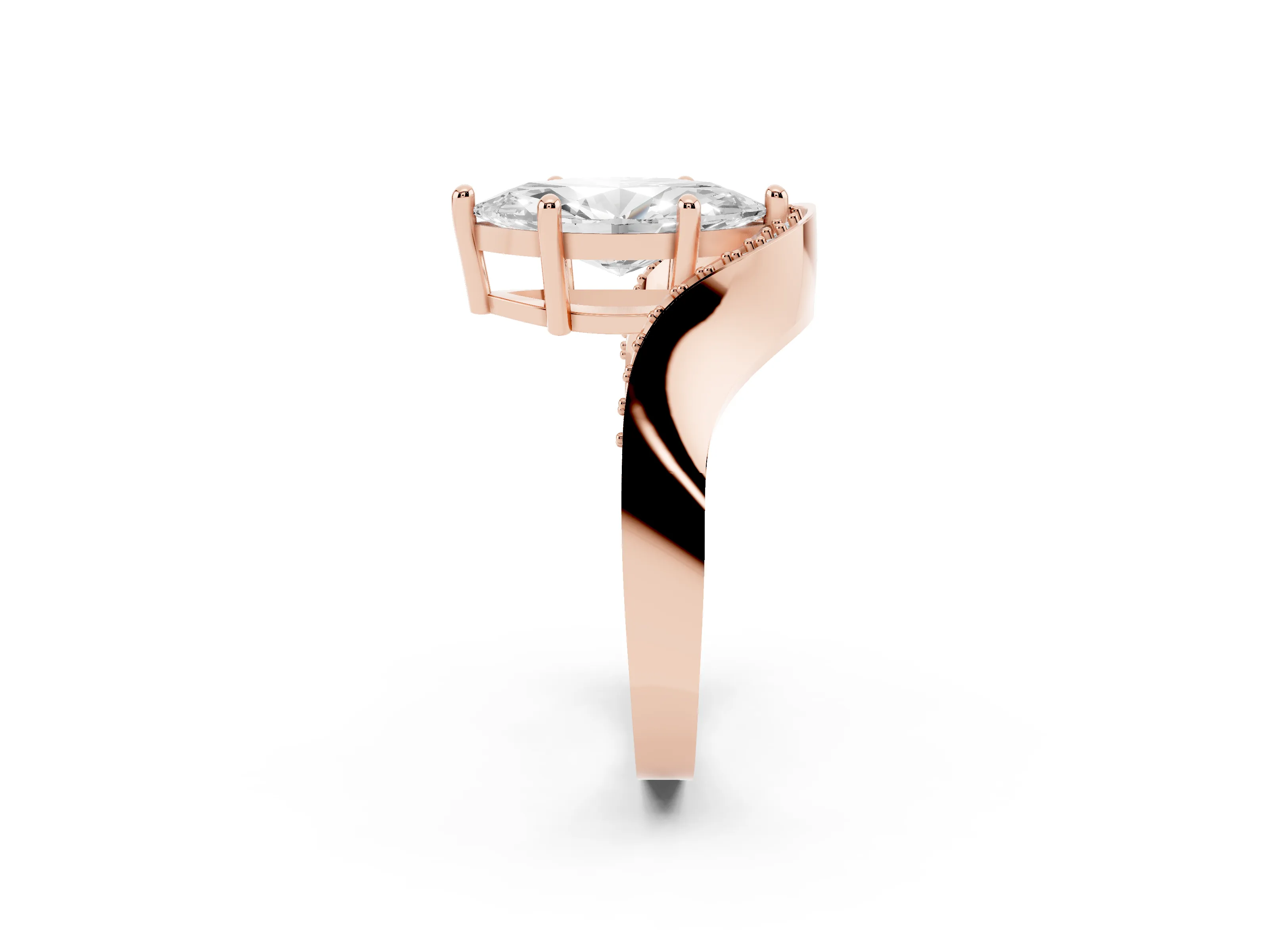 Marquise Cut Diamond Solitaire Engagement Ring Set in Rose gold with Pavé Shoulders