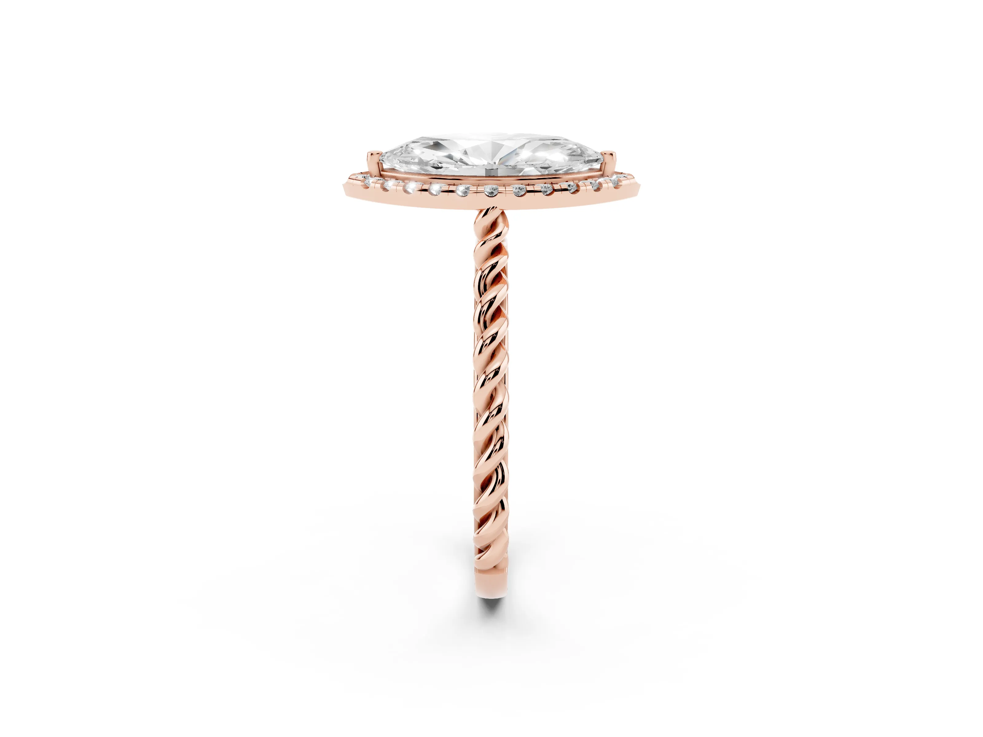 Marquise Cut Diamond Halo Ring Set in Rose gold with Plain Twisted Band