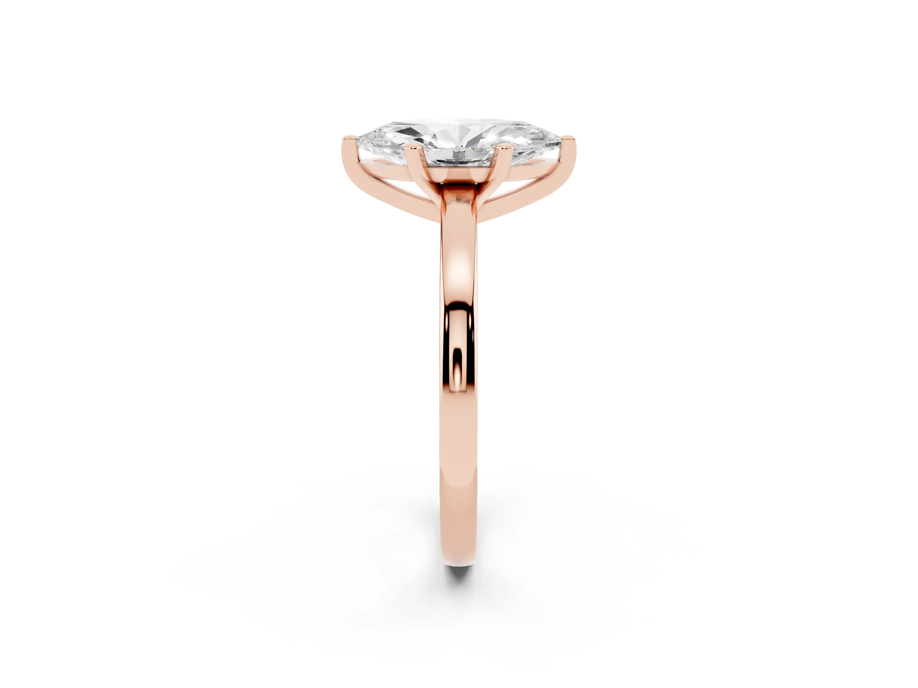 Marquise Cut Diamond Solitaire Engagement Ring Set in Rose gold with Prong Setting on a Classic Band