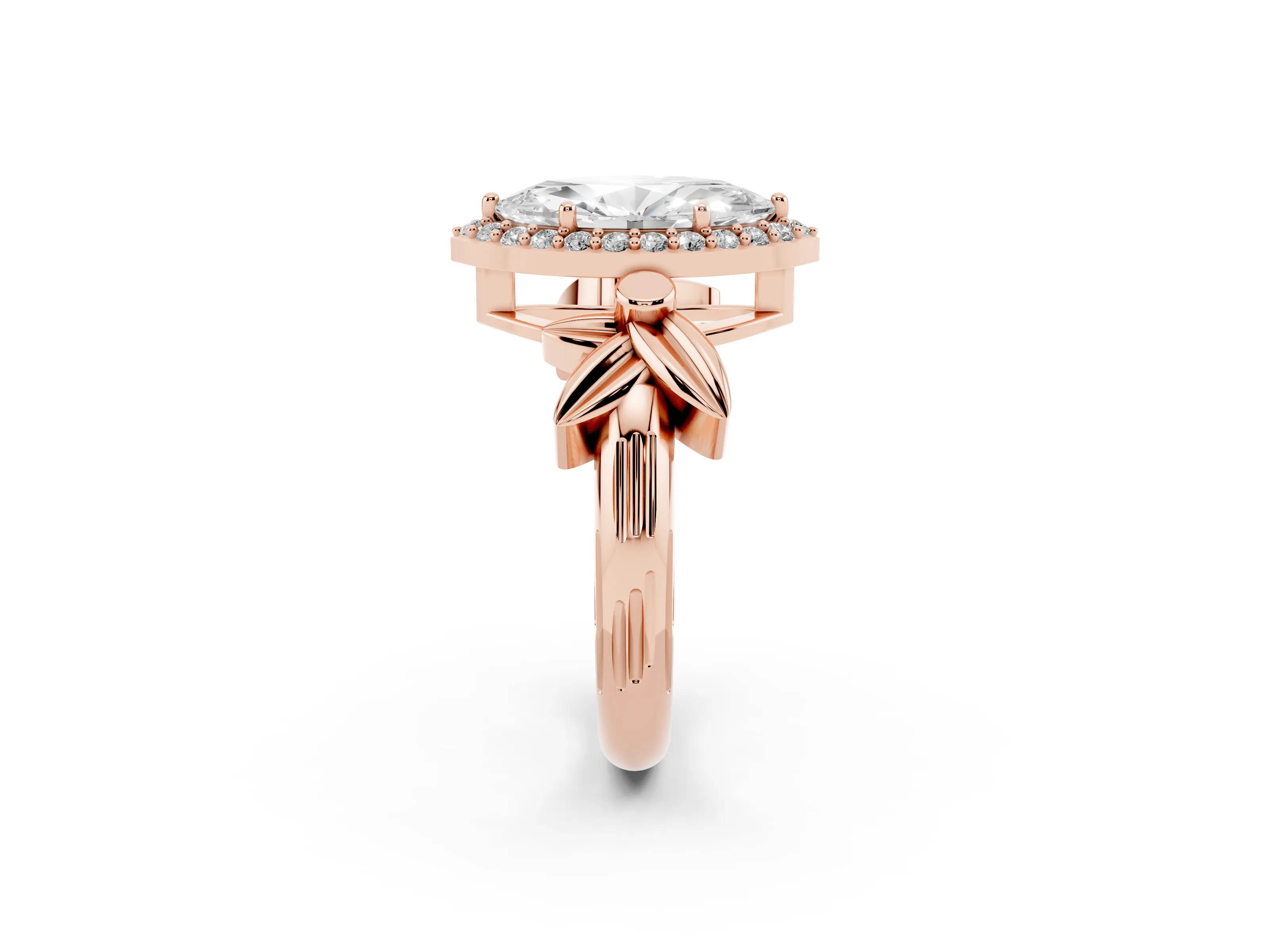 Marquise Cut Diamond Halo Floral Band Ring Set in Rose gold with Prong Setting