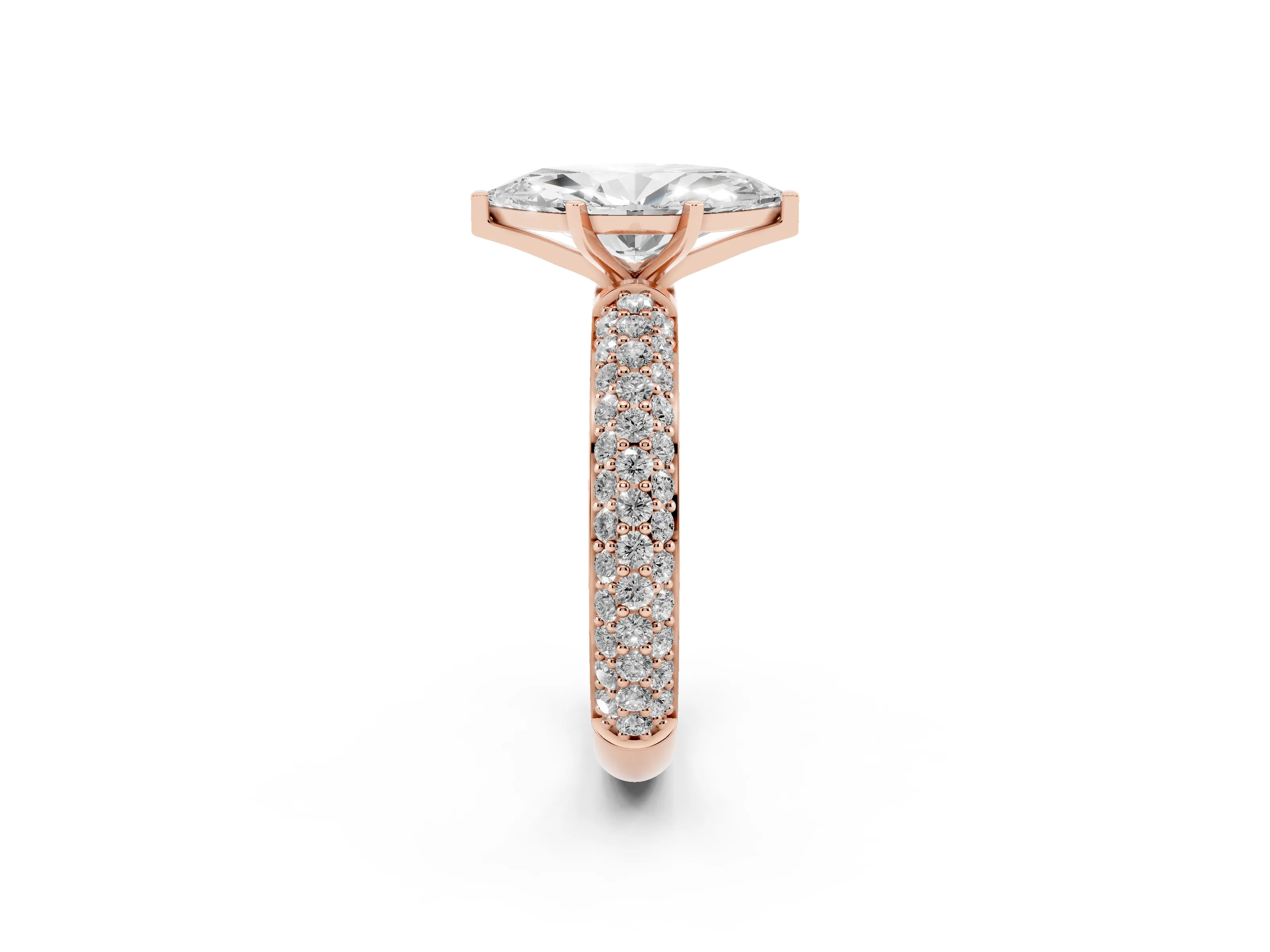 Marquise Cut Diamond Solitaire Ring Set in Rose gold with Prong Setting and Pavé-Set Band