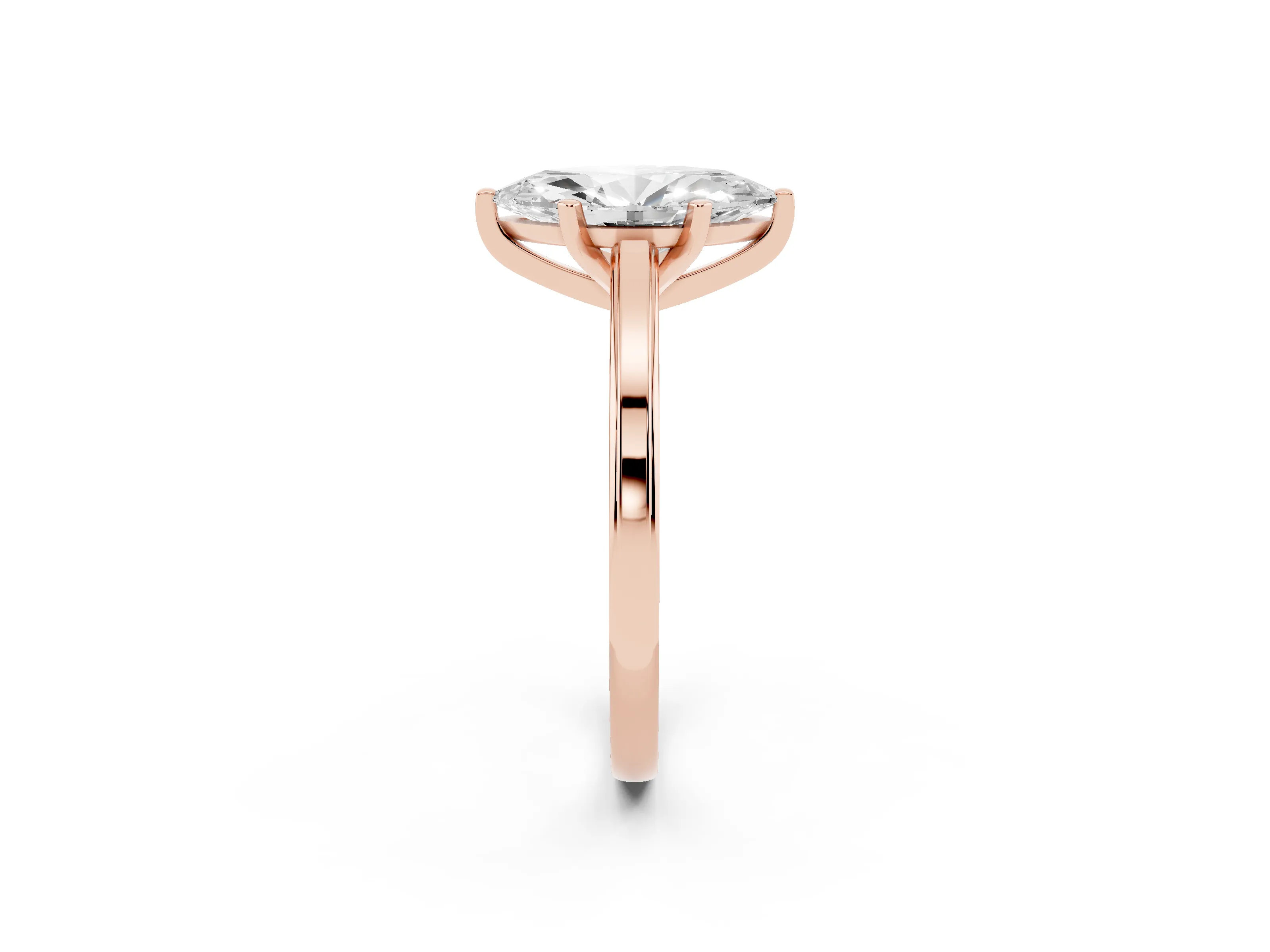 Marquise Cut Diamond Solitaire Ring Set in Rose gold with Prong Setting and Classic Band